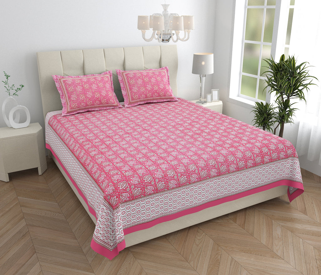 Parkota Collection 95x108 Double Bedsheet with Traditional Floral Buta Patterns & Pillow Covers