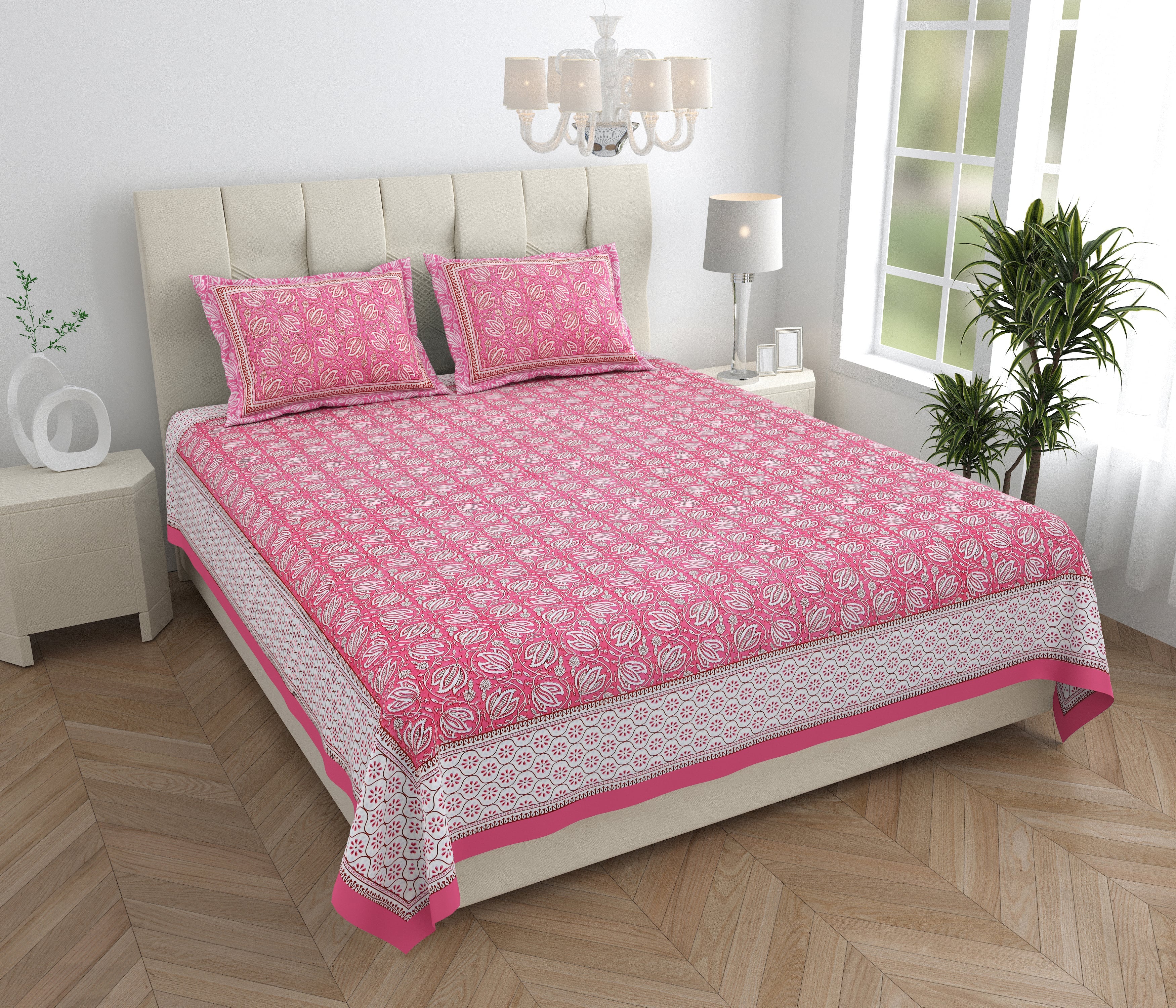 Parkota Collection 95x108 Double Bedsheet with Traditional Floral Buta Patterns & Pillow Covers
