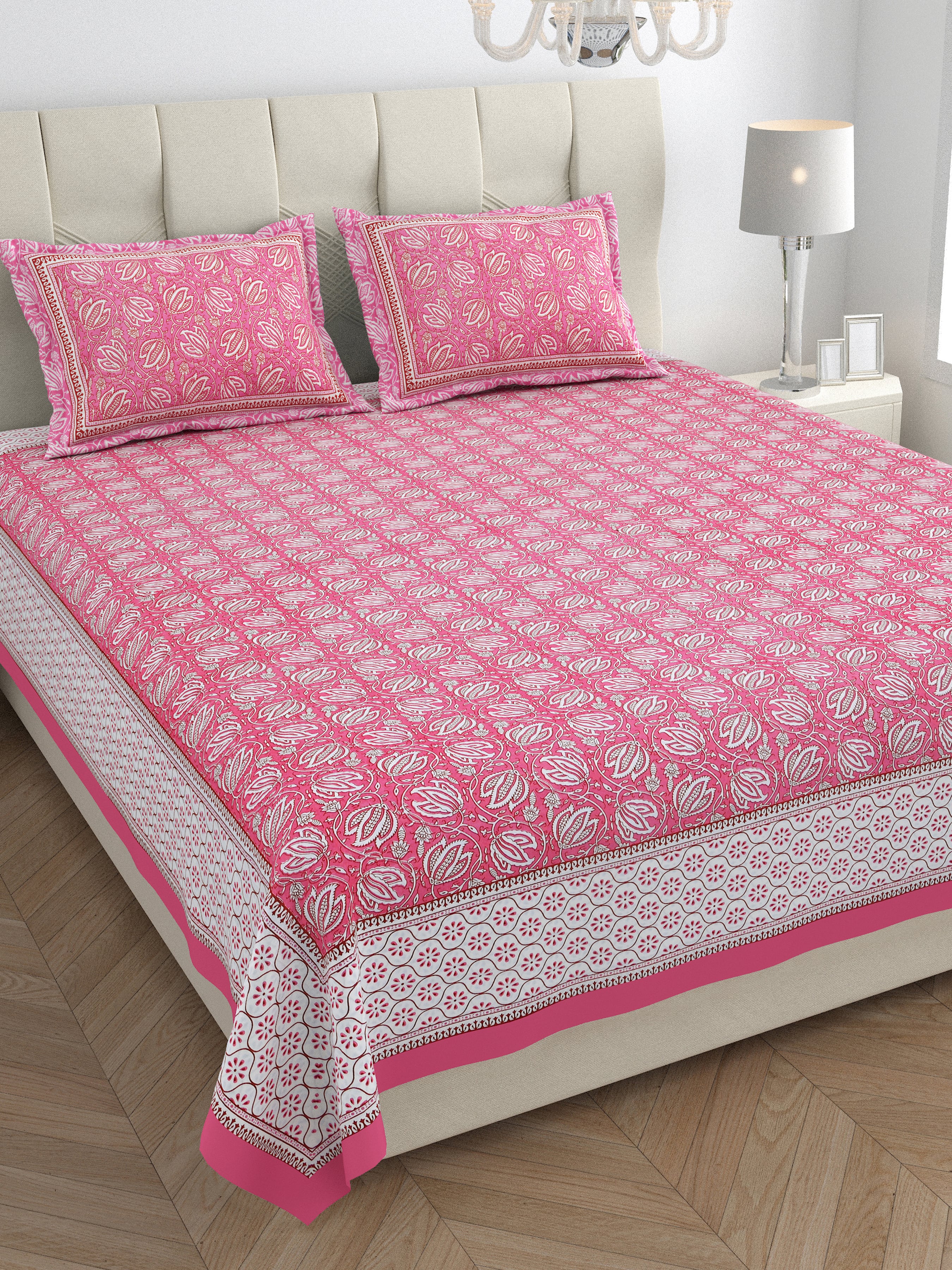 Parkota Collection 95x108 Double Bedsheet with Traditional Floral Buta Patterns & Pillow Covers