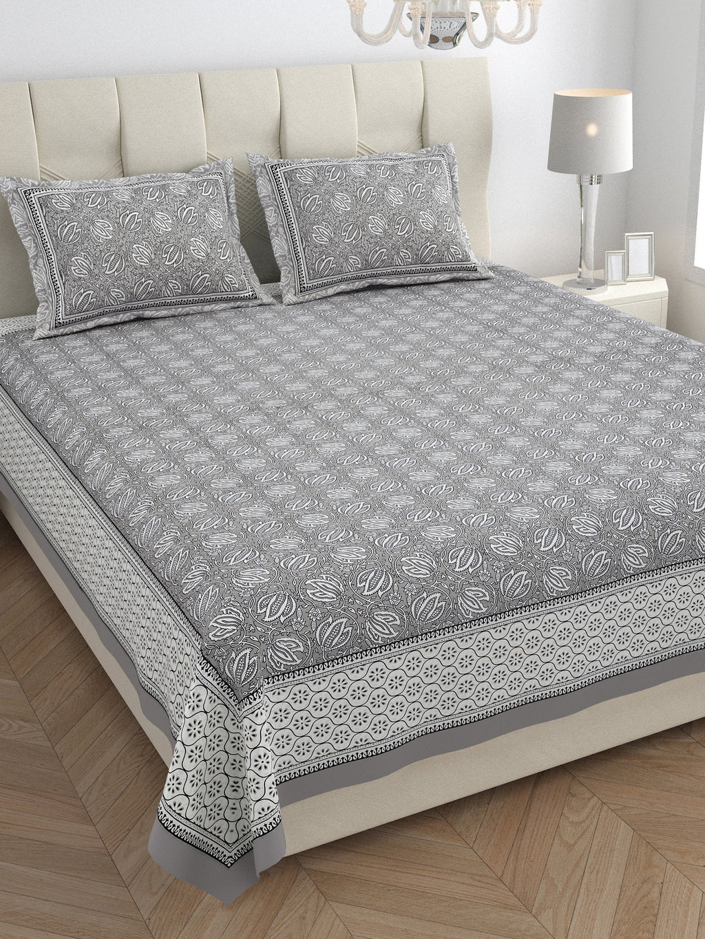Parkota Collection 95x108 Double Bedsheet with Traditional Floral Buta Patterns & Pillow Covers