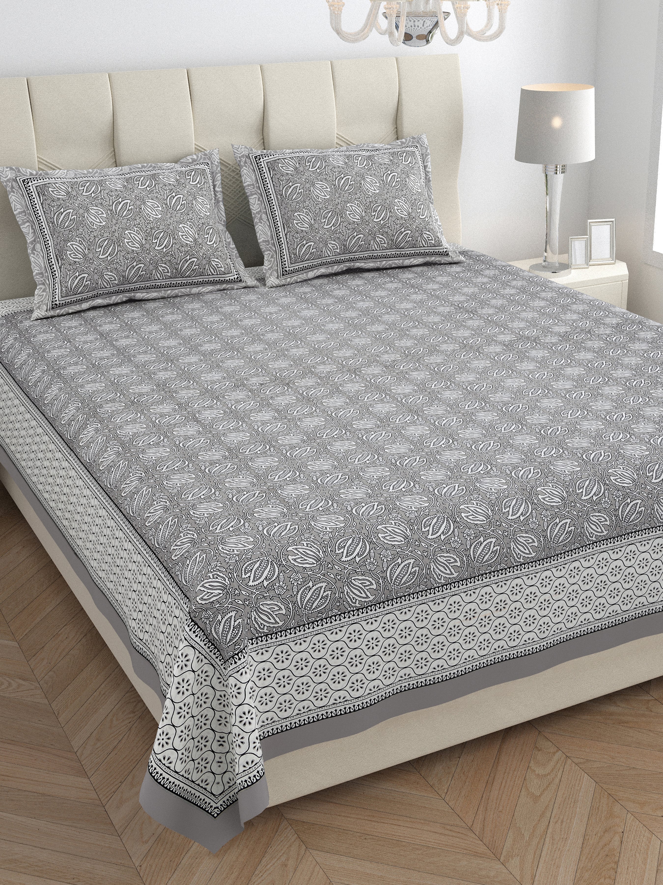 Parkota Collection 95x108 Double Bedsheet with Traditional Floral Buta Patterns & Pillow Covers
