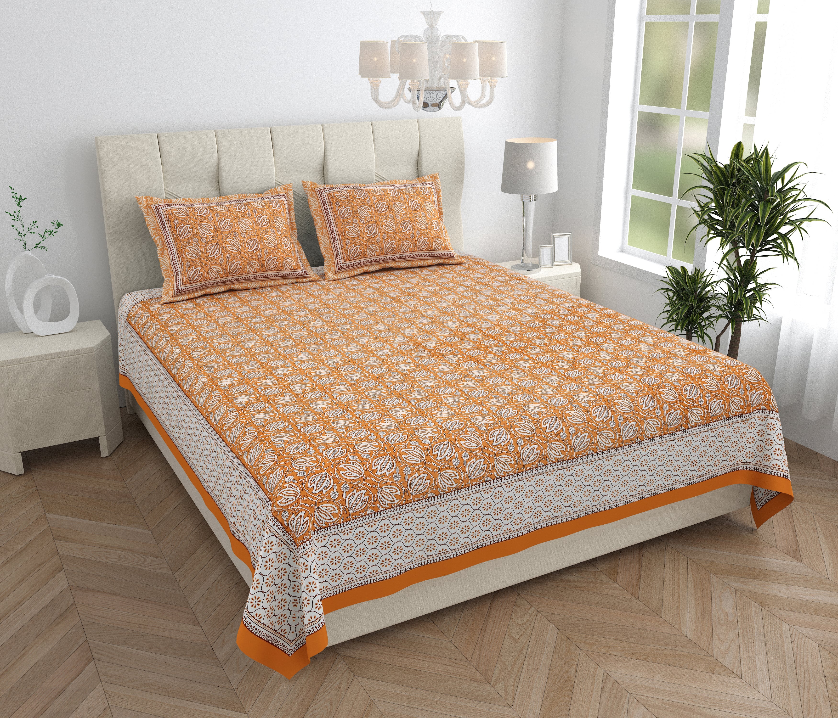 Parkota Collection 95x108 Double Bedsheet with Traditional Floral Buta Patterns & Pillow Covers