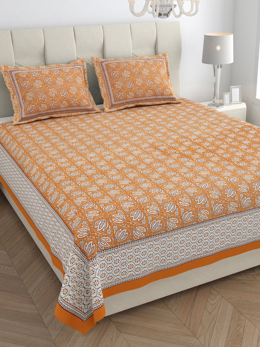 Parkota Collection 95x108 Double Bedsheet with Traditional Floral Buta Patterns & Pillow Covers