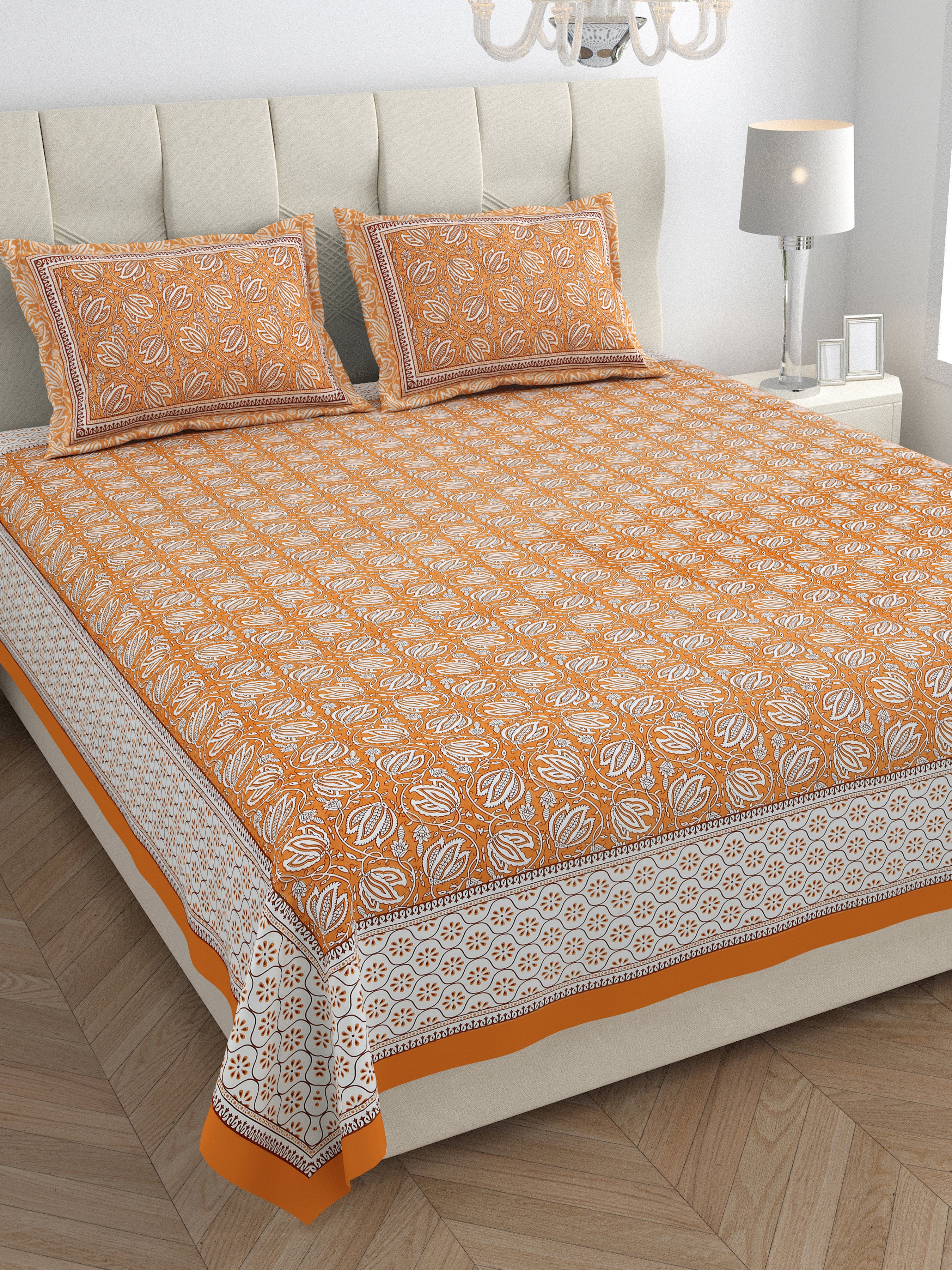 Parkota Collection 95x108 Double Bedsheet with Traditional Floral Buta Patterns & Pillow Covers