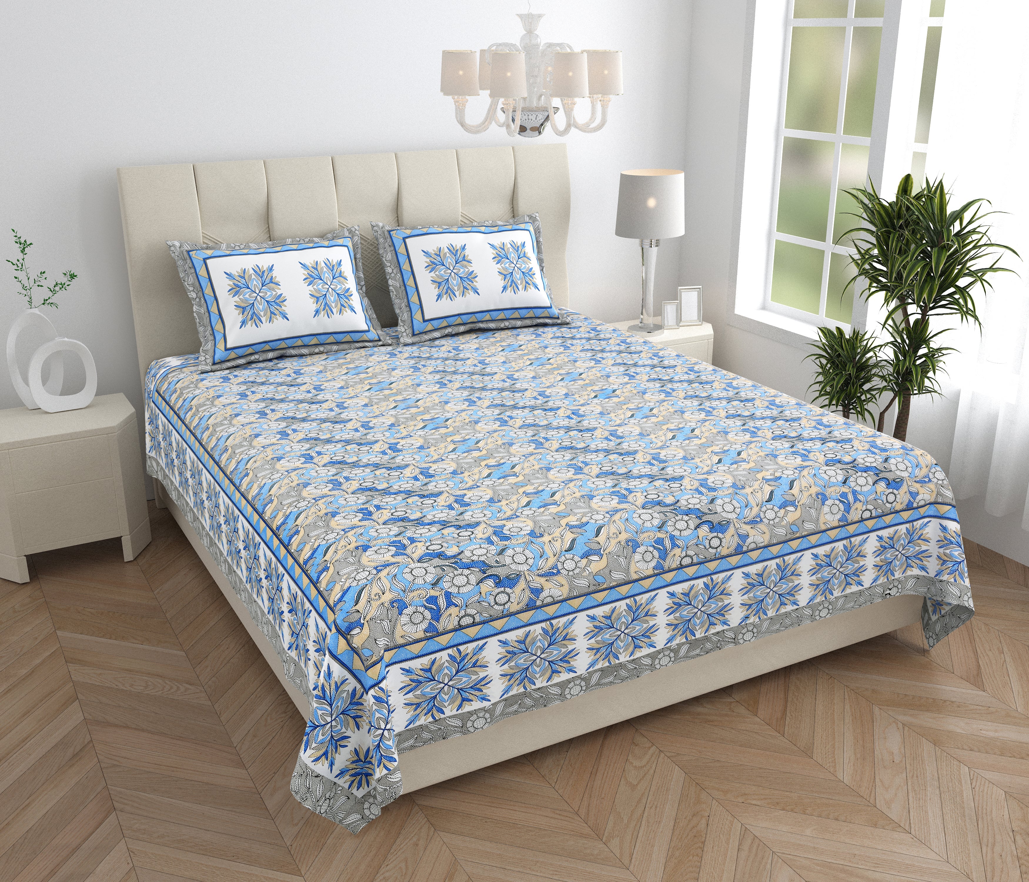 Parkota Bloom Collection 95x108 Double Bedsheet with Traditional Floral Motifs & Matching Pillow Covers