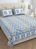 Parkota Bloom Collection 95x108 Double Bedsheet with Traditional Floral Motifs & Matching Pillow Covers