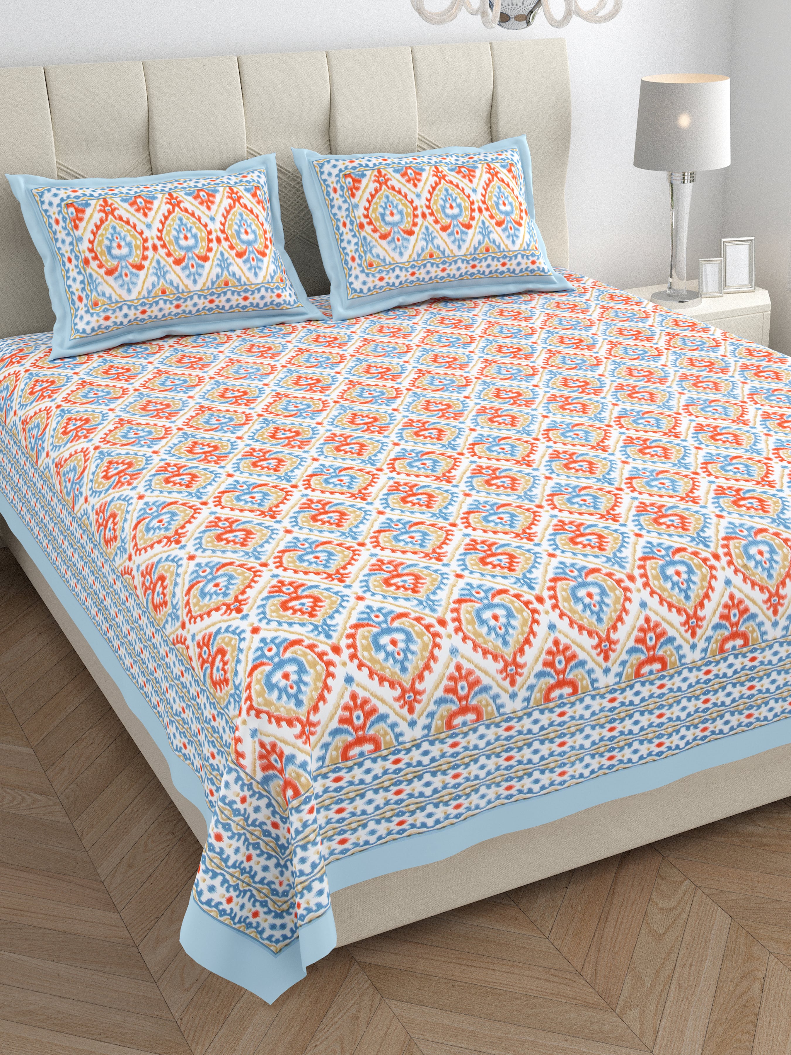 Eklavya Ikat Collection 95x108 Double Bedsheet with Traditional Ikat Motifs & Matching Pillow Covers