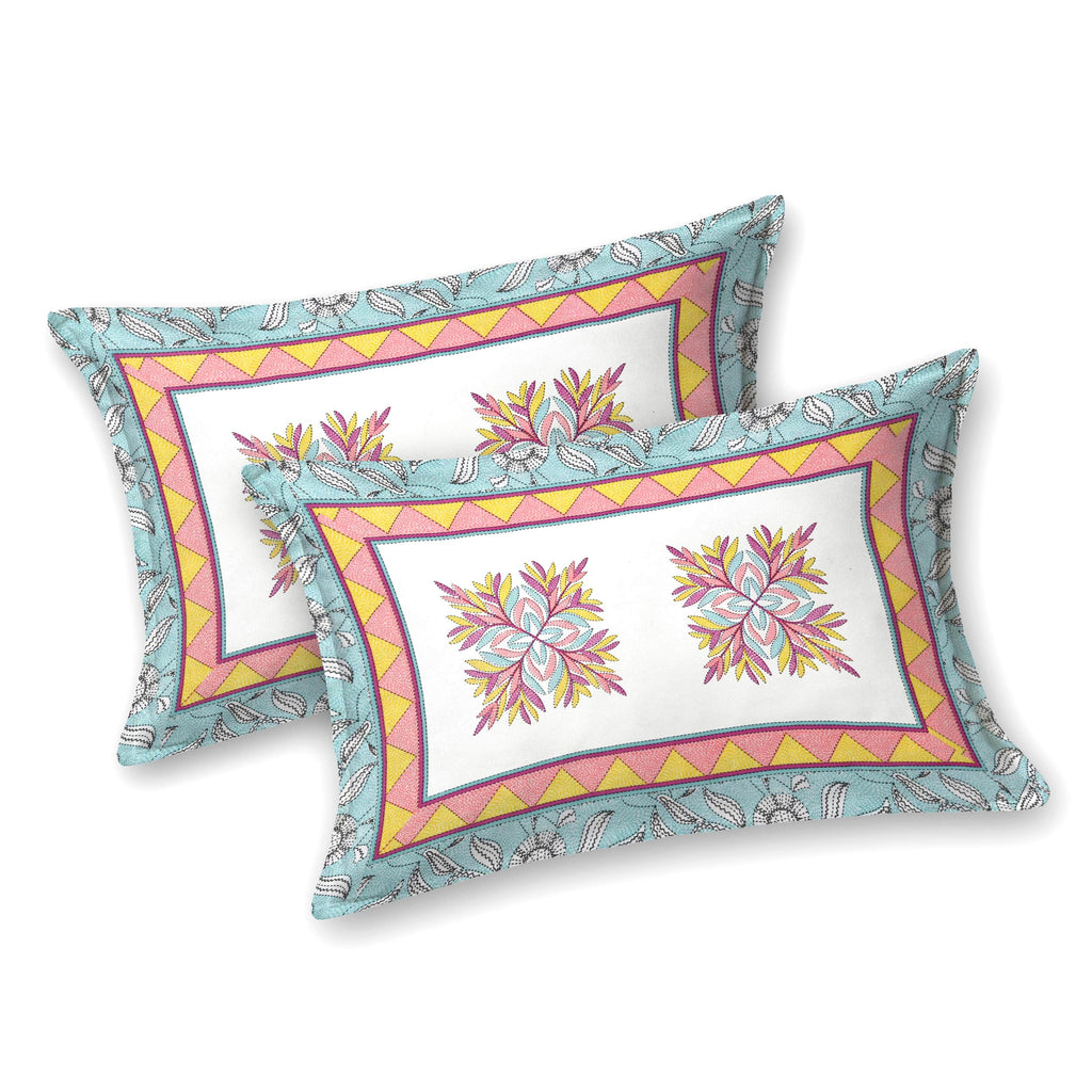 Parkota Bloom Collection 95x108 Double Bedsheet with Traditional Floral Motifs & Matching Pillow Covers
