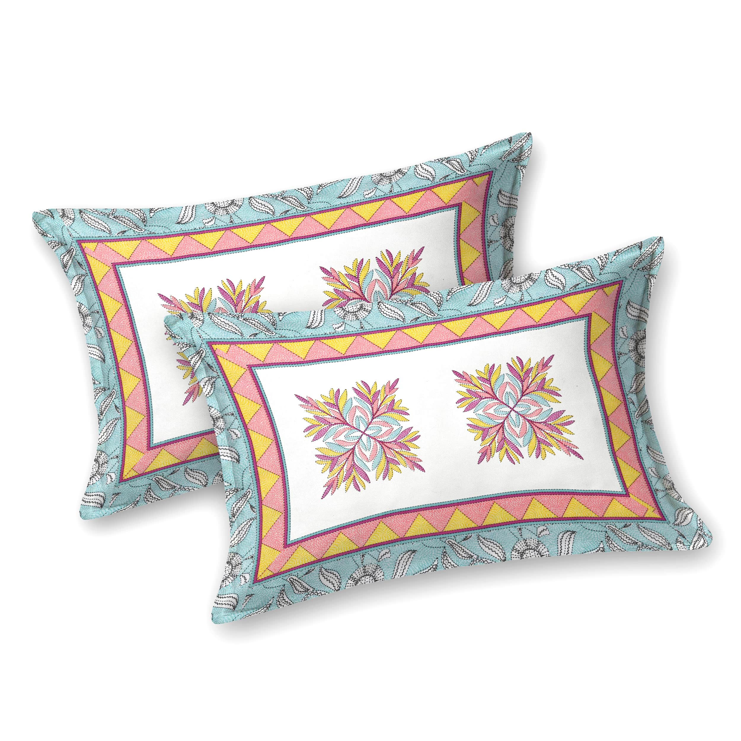 Parkota Bloom Collection 95x108 Double Bedsheet with Traditional Floral Motifs & Matching Pillow Covers