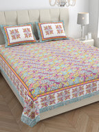 Parkota Bloom Collection 95x108 Double Bedsheet with Traditional Floral Motifs & Matching Pillow Covers
