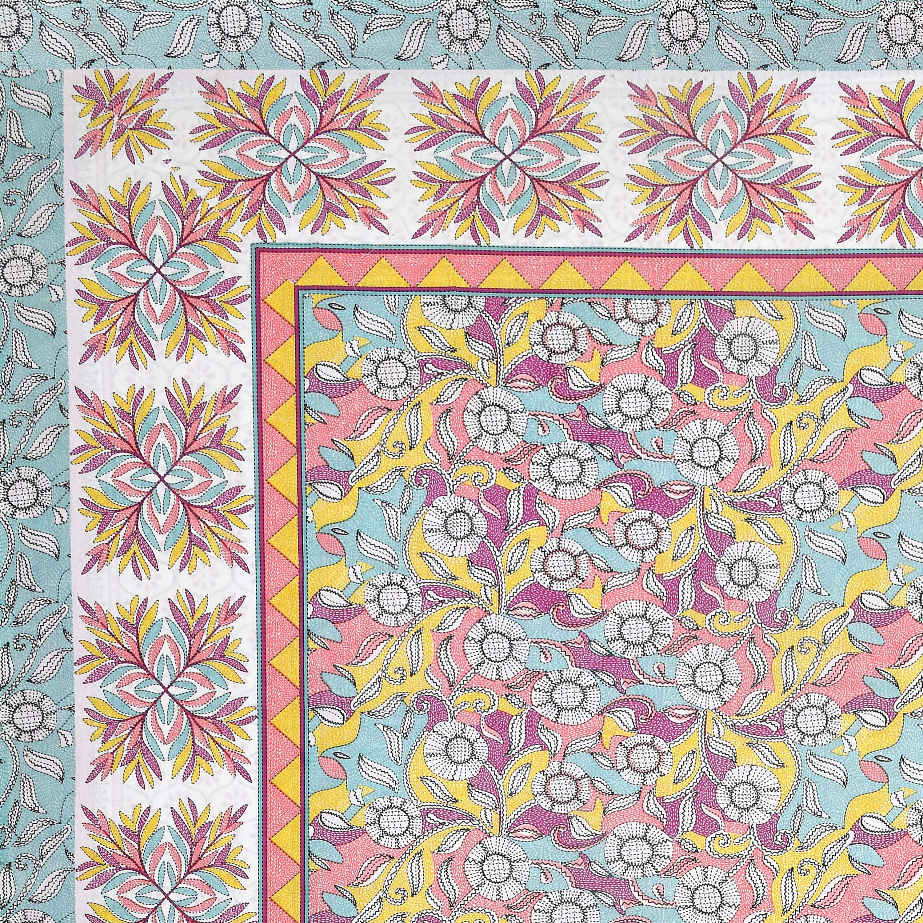 Parkota Bloom Collection 95x108 Double Bedsheet with Traditional Floral Motifs & Matching Pillow Covers