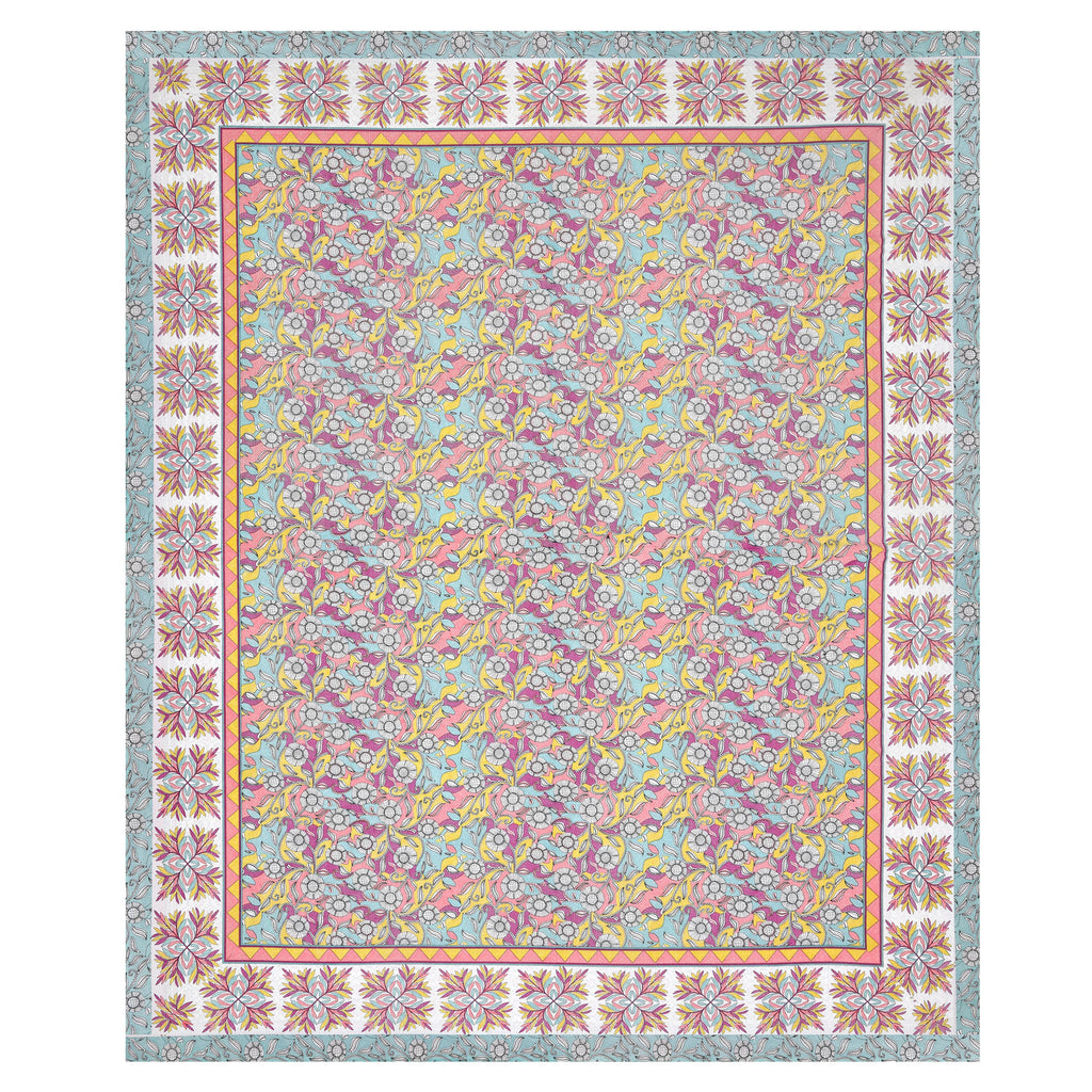 Parkota Bloom Collection 95x108 Double Bedsheet with Traditional Floral Motifs & Matching Pillow Covers