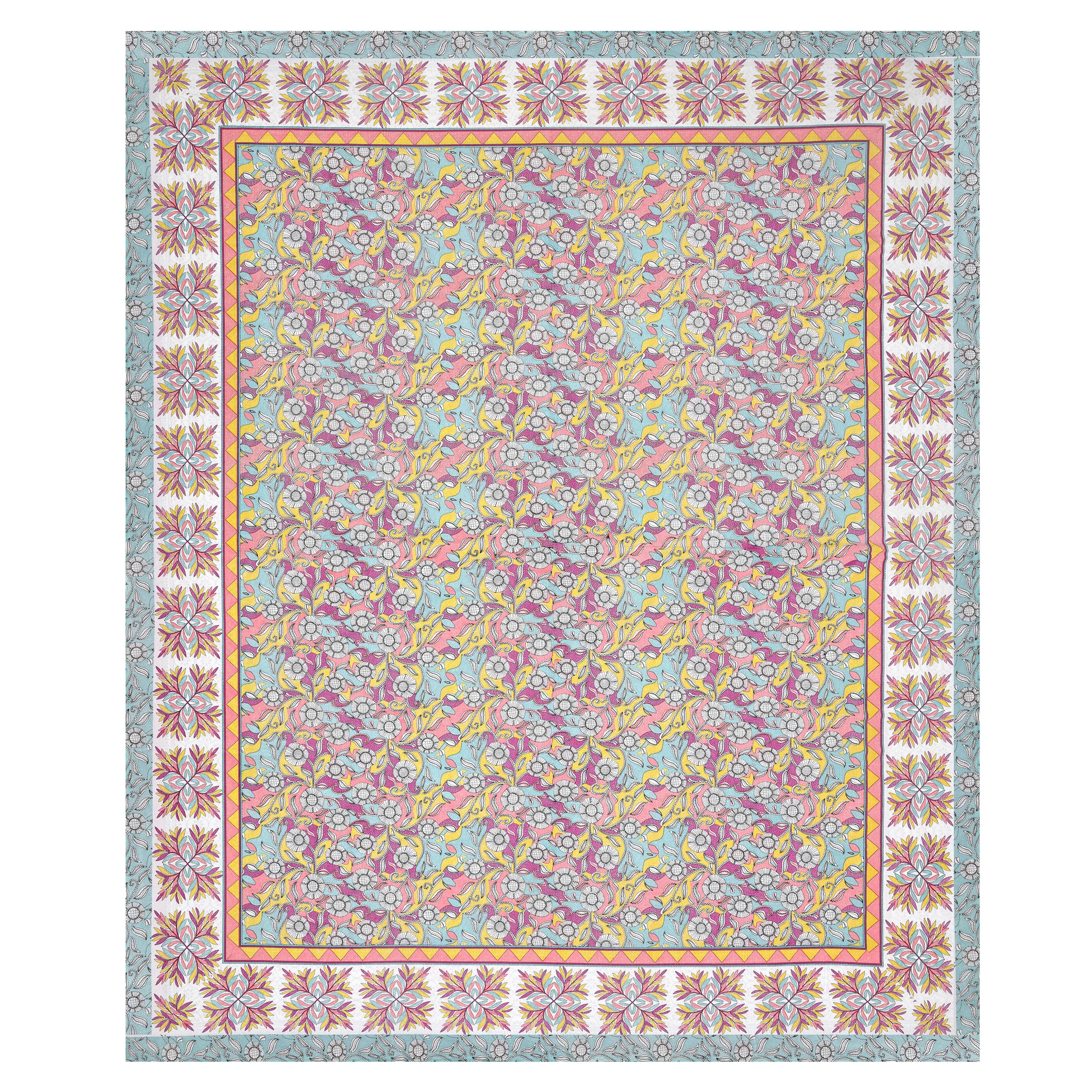 Parkota Bloom Collection 95x108 Double Bedsheet with Traditional Floral Motifs & Matching Pillow Covers