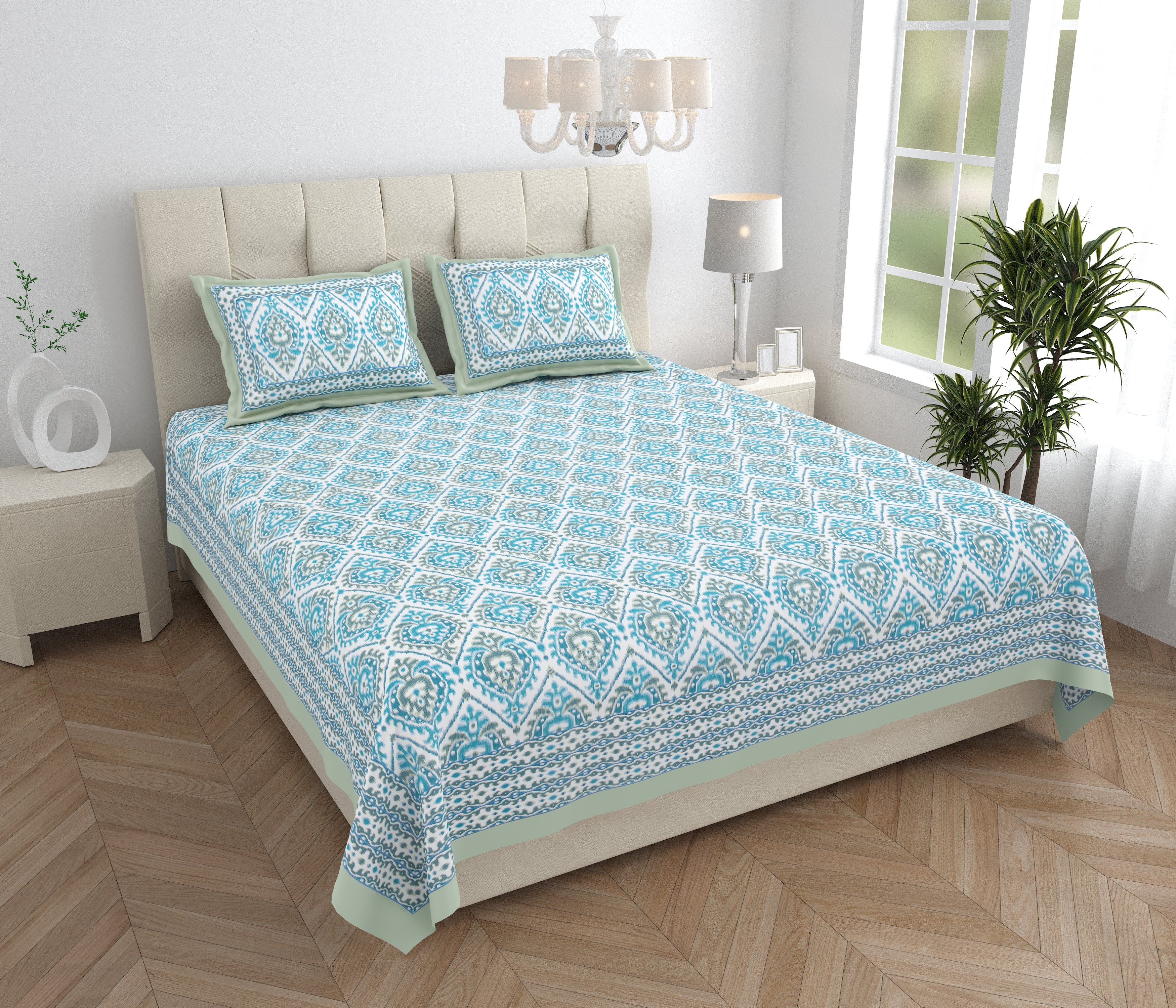 Eklavya Ikat Collection 95x108 Double Bedsheet with Traditional Ikat Motifs & Matching Pillow Covers