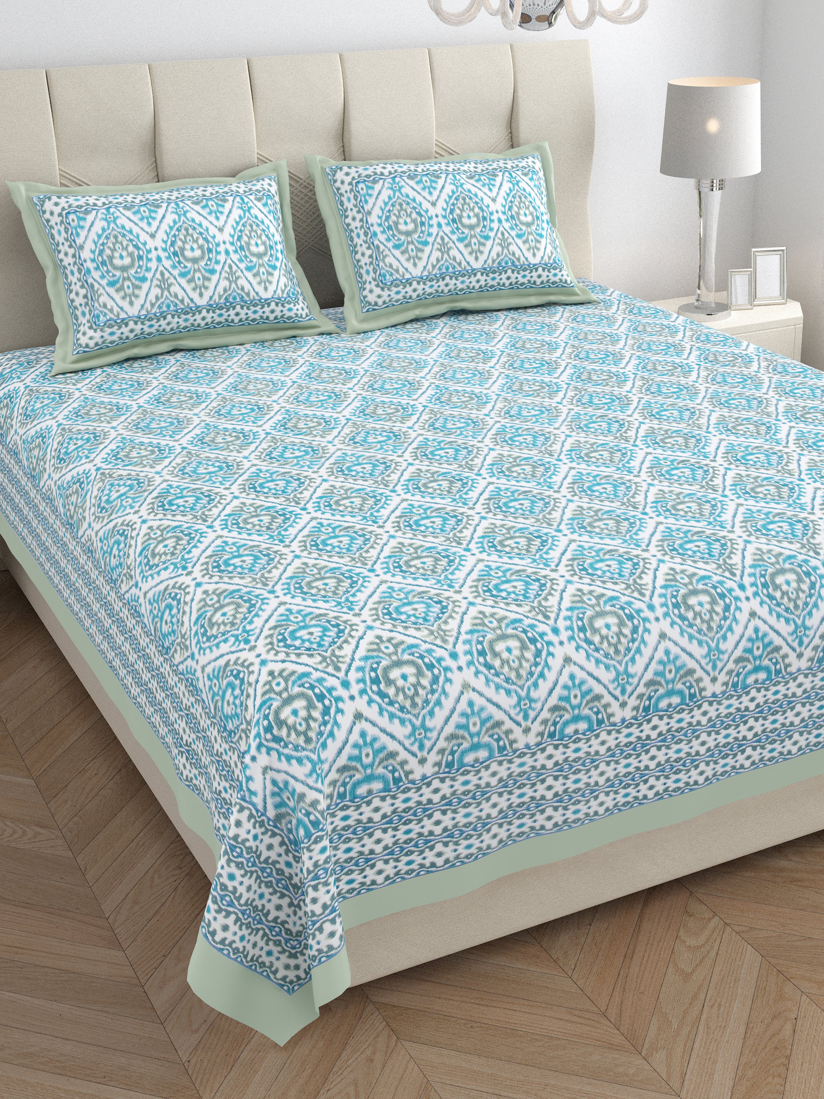 Eklavya Ikat Collection 95x108 Double Bedsheet with Traditional Ikat Motifs & Matching Pillow Covers