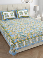 Parkota Bloom Collection 95x108 Double Bedsheet with Traditional Floral Motifs & Matching Pillow Covers