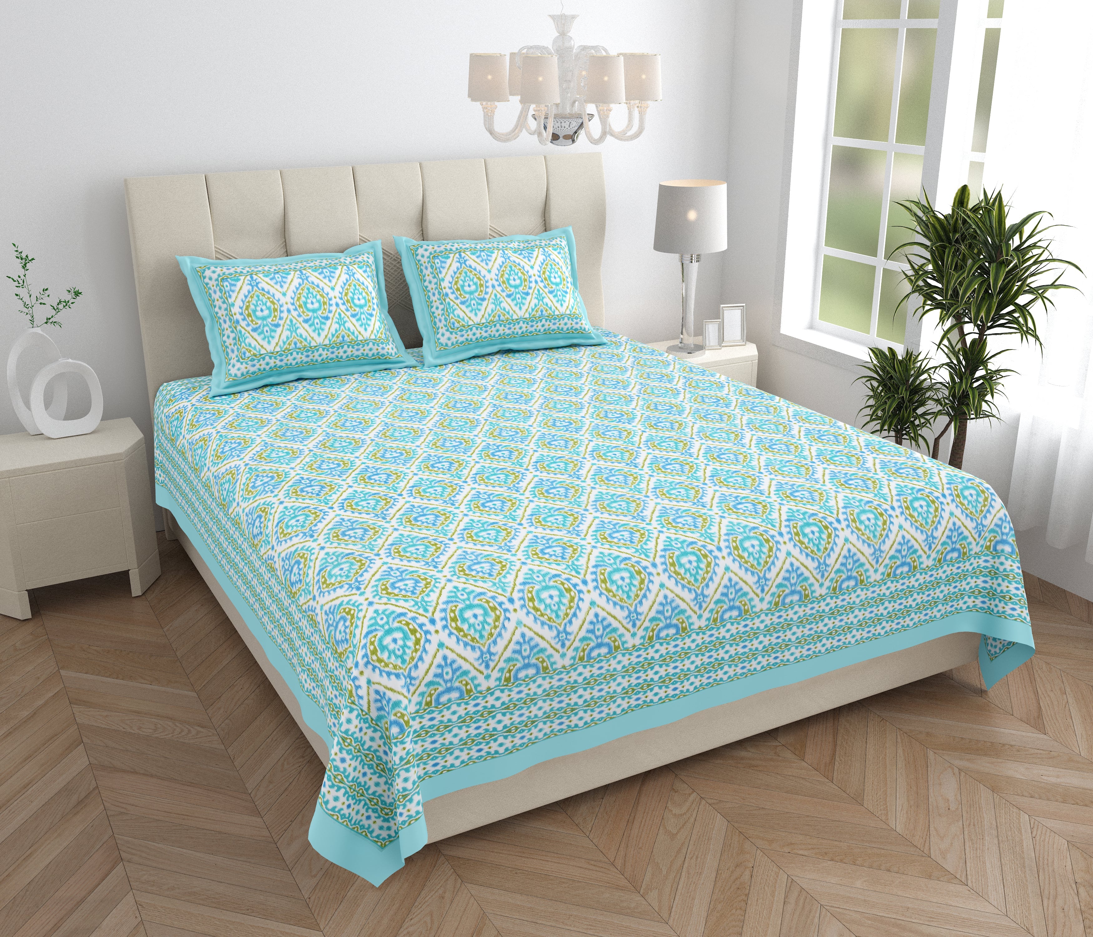 Eklavya Ikat Collection 95x108 Double Bedsheet with Traditional Ikat Motifs & Matching Pillow Covers