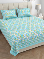 Eklavya Ikat Collection 95x108 Double Bedsheet with Traditional Ikat Motifs & Matching Pillow Covers