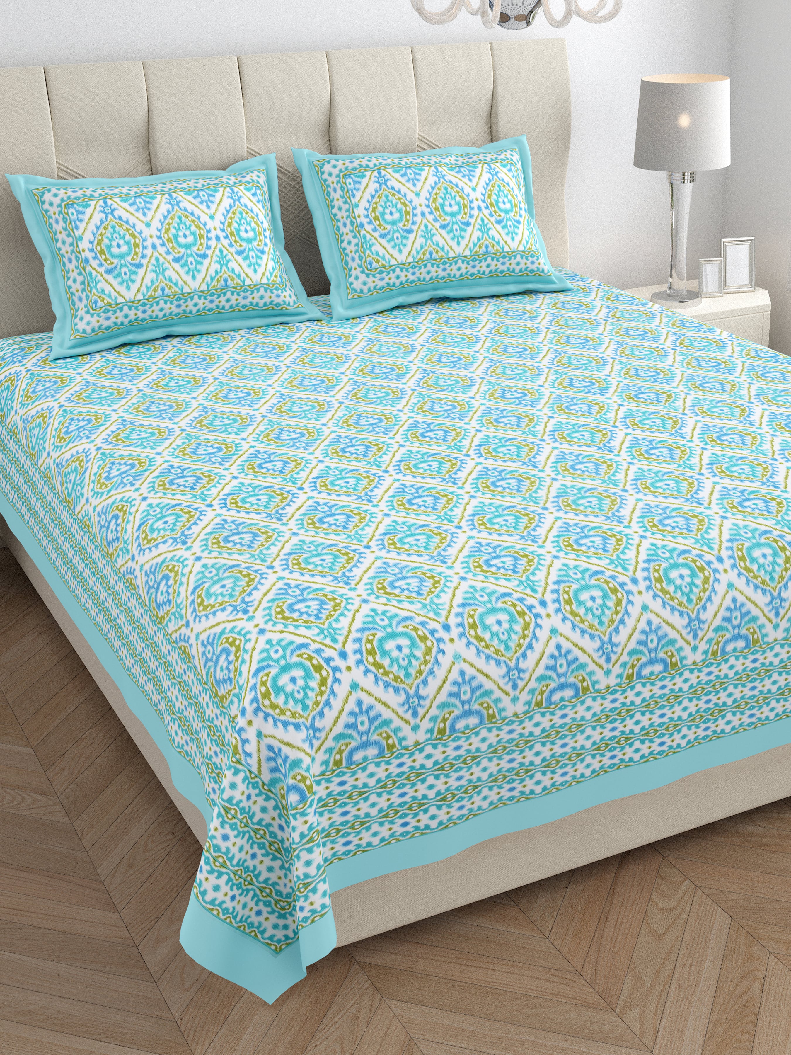 Eklavya Ikat Collection 95x108 Double Bedsheet with Traditional Ikat Motifs & Matching Pillow Covers