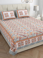 Parkota Bloom Collection 95x108 Double Bedsheet with Traditional Floral Motifs & Matching Pillow Covers