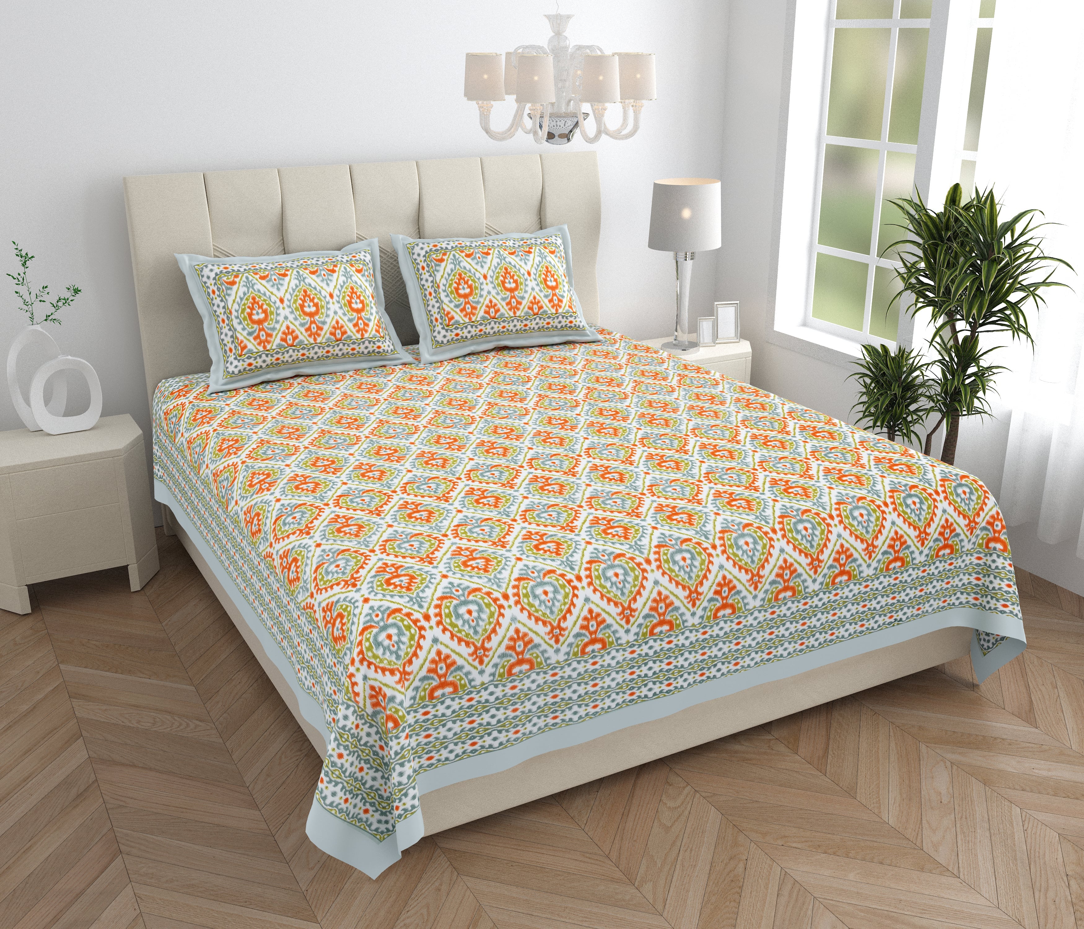 Eklavya Ikat Collection 95x108 Double Bedsheet with Traditional Ikat Motifs & Matching Pillow Covers