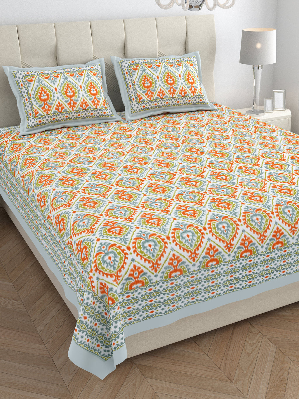 Eklavya Ikat Collection 95x108 Double Bedsheet with Traditional Ikat Motifs & Matching Pillow Covers
