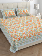 Eklavya Ikat Collection 95x108 Double Bedsheet with Traditional Ikat Motifs & Matching Pillow Covers