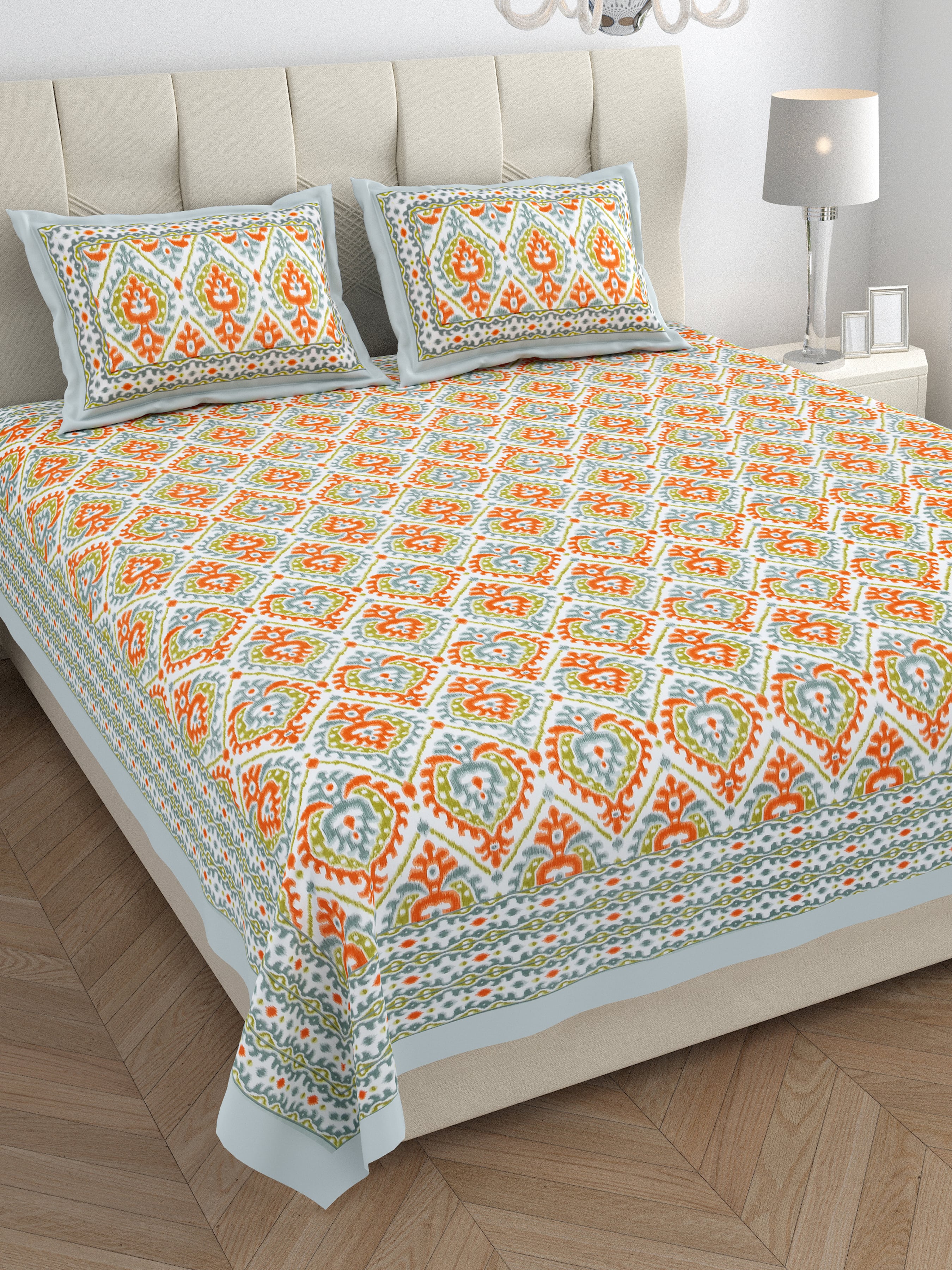 Eklavya Ikat Collection 95x108 Double Bedsheet with Traditional Ikat Motifs & Matching Pillow Covers