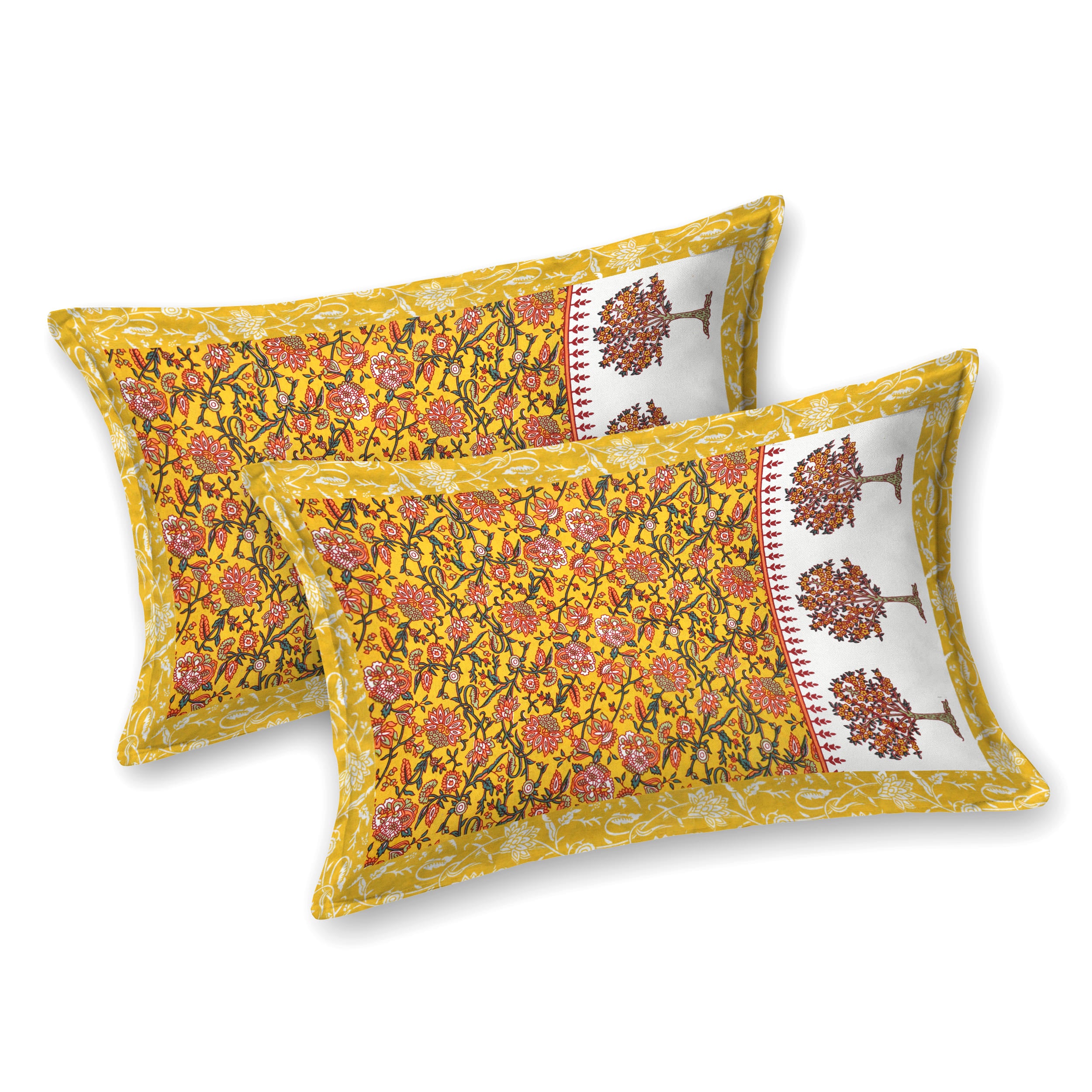 Traditional Floral Buta Design Double Bedsheet 95x108 – Parkota Collection with Pillow Covers