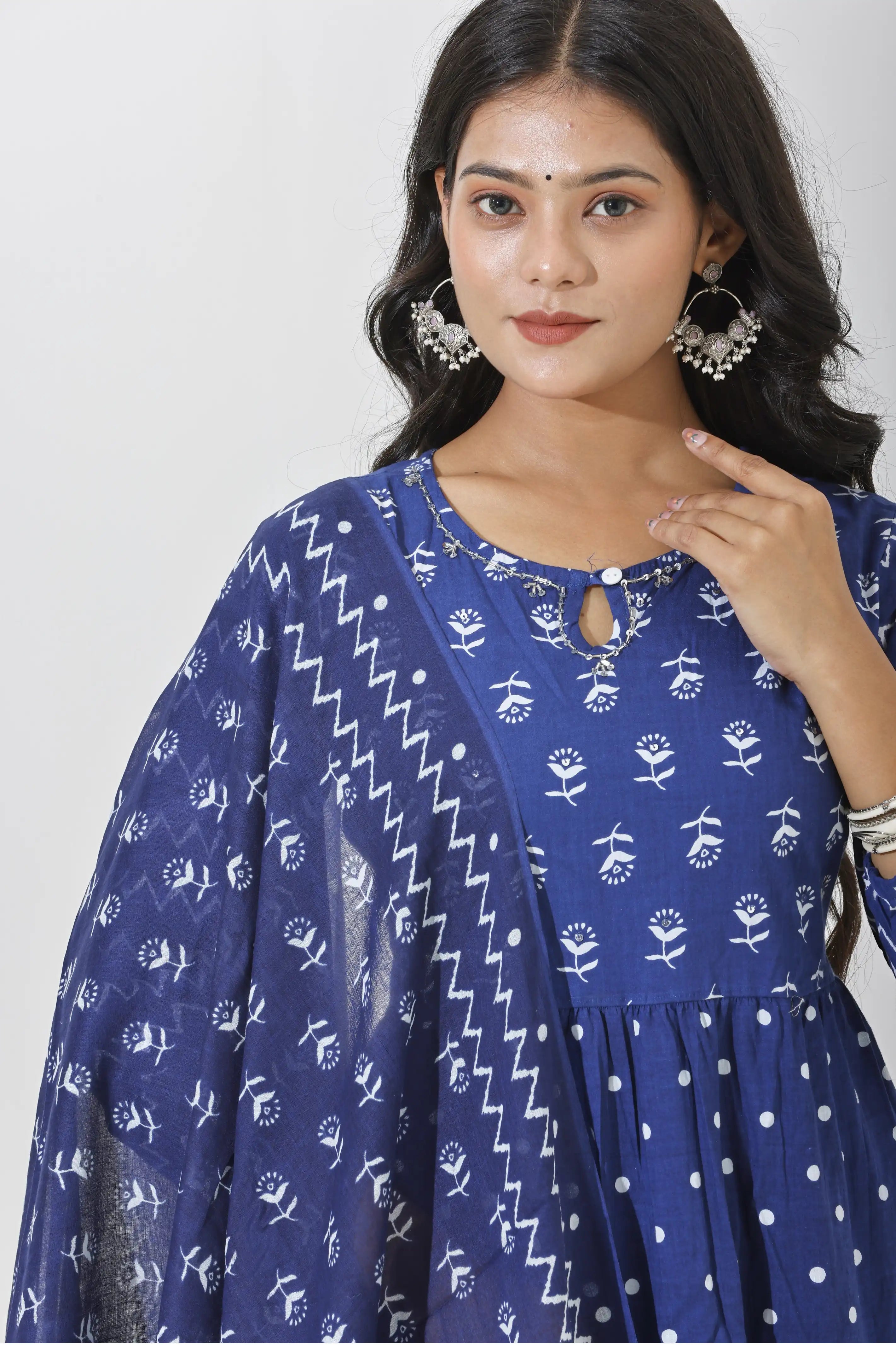 Indigo Bloom Tiered Anarkali Set
