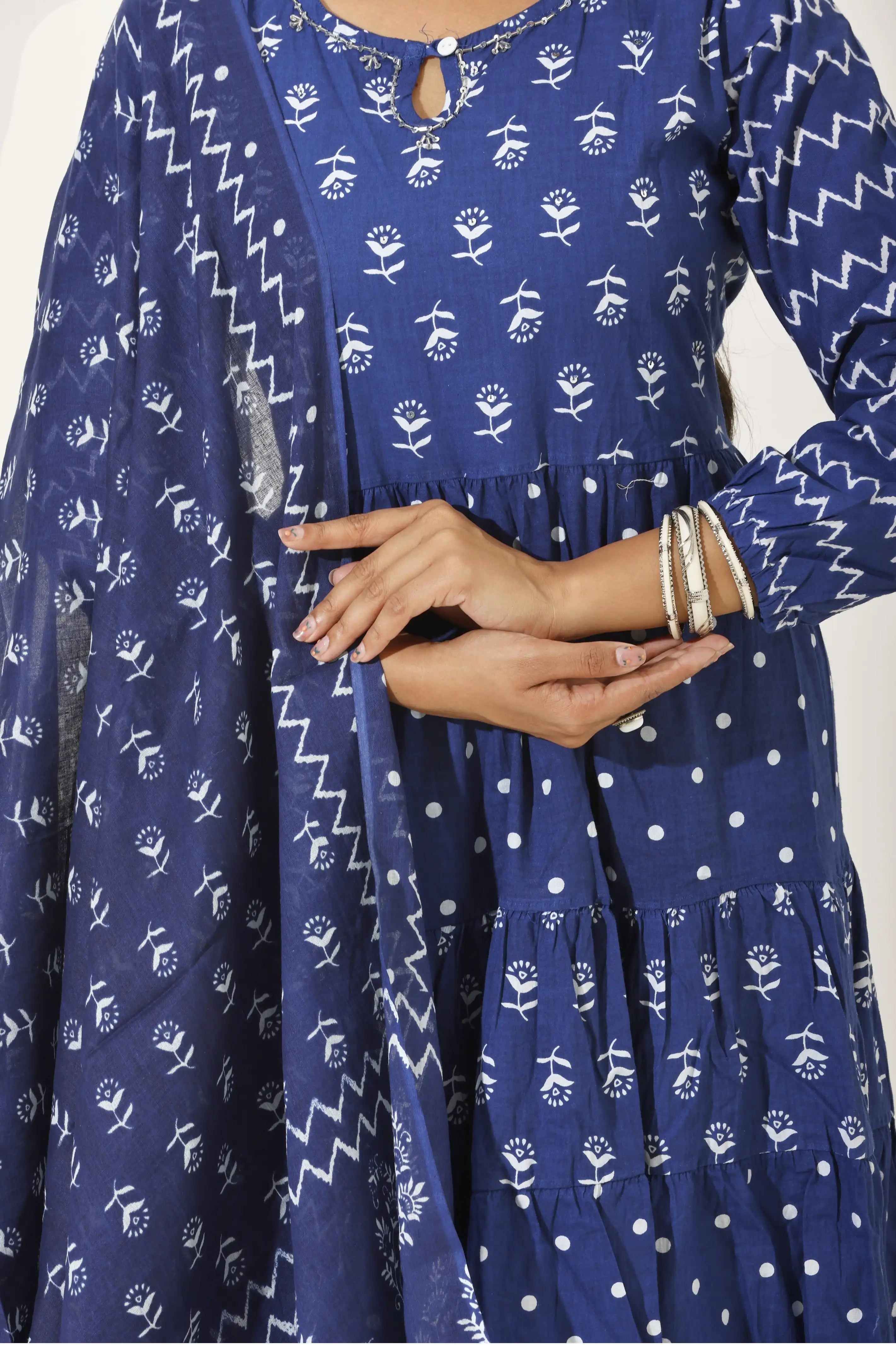 Indigo Bloom Tiered Anarkali Set