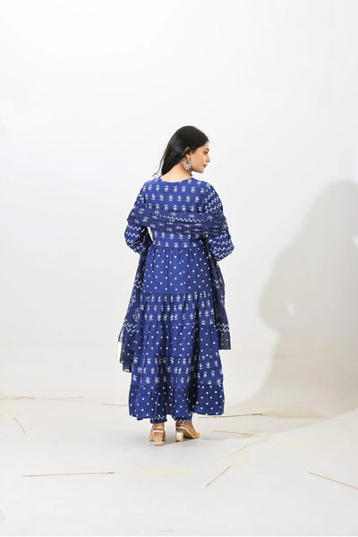 Indigo Bloom Tiered Anarkali Set