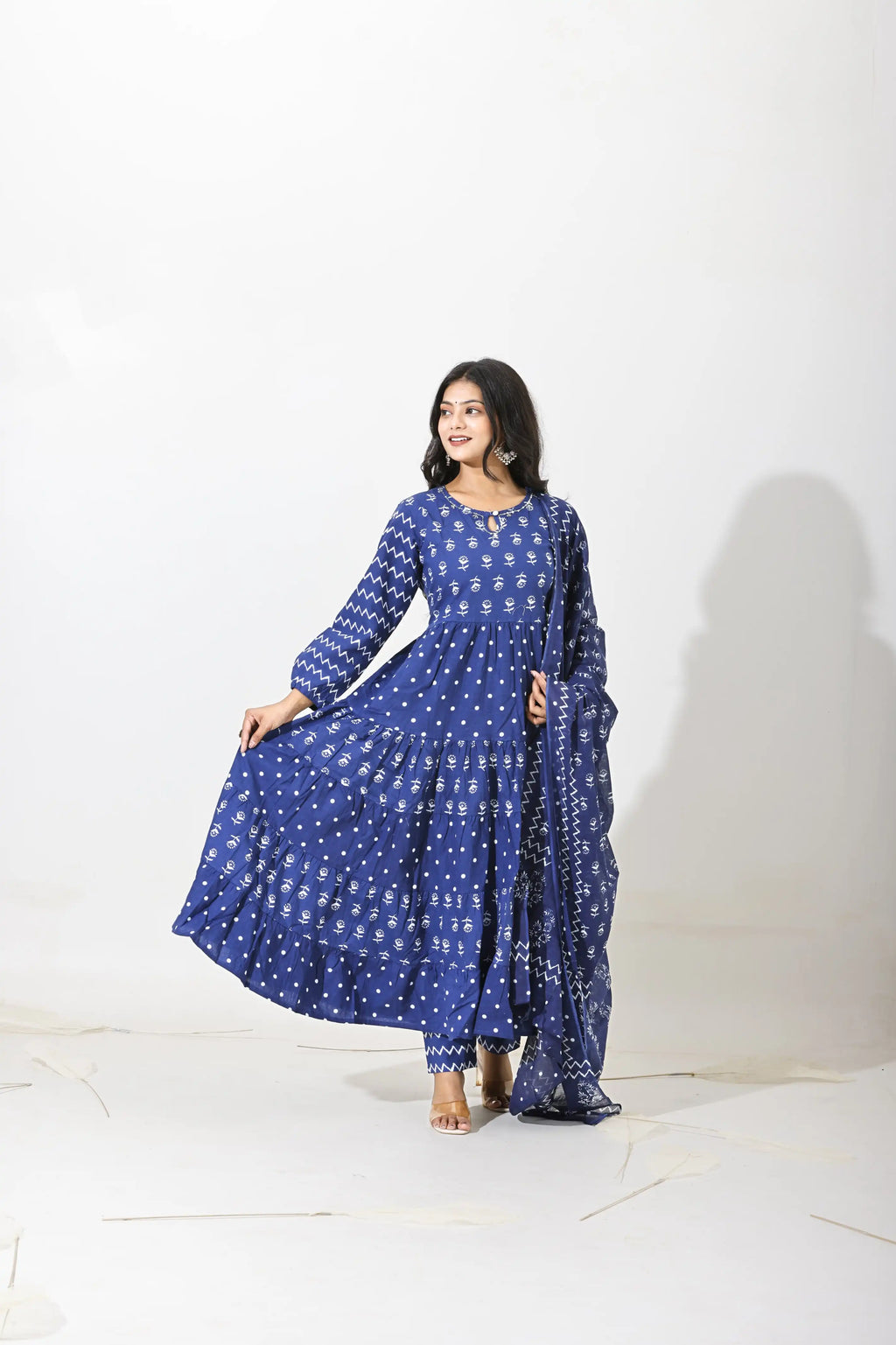 Indigo Bloom Tiered Anarkali Set