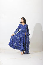 Indigo Bloom Tiered Anarkali Set