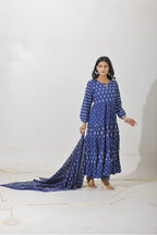 Indigo Bloom Tiered Anarkali Set