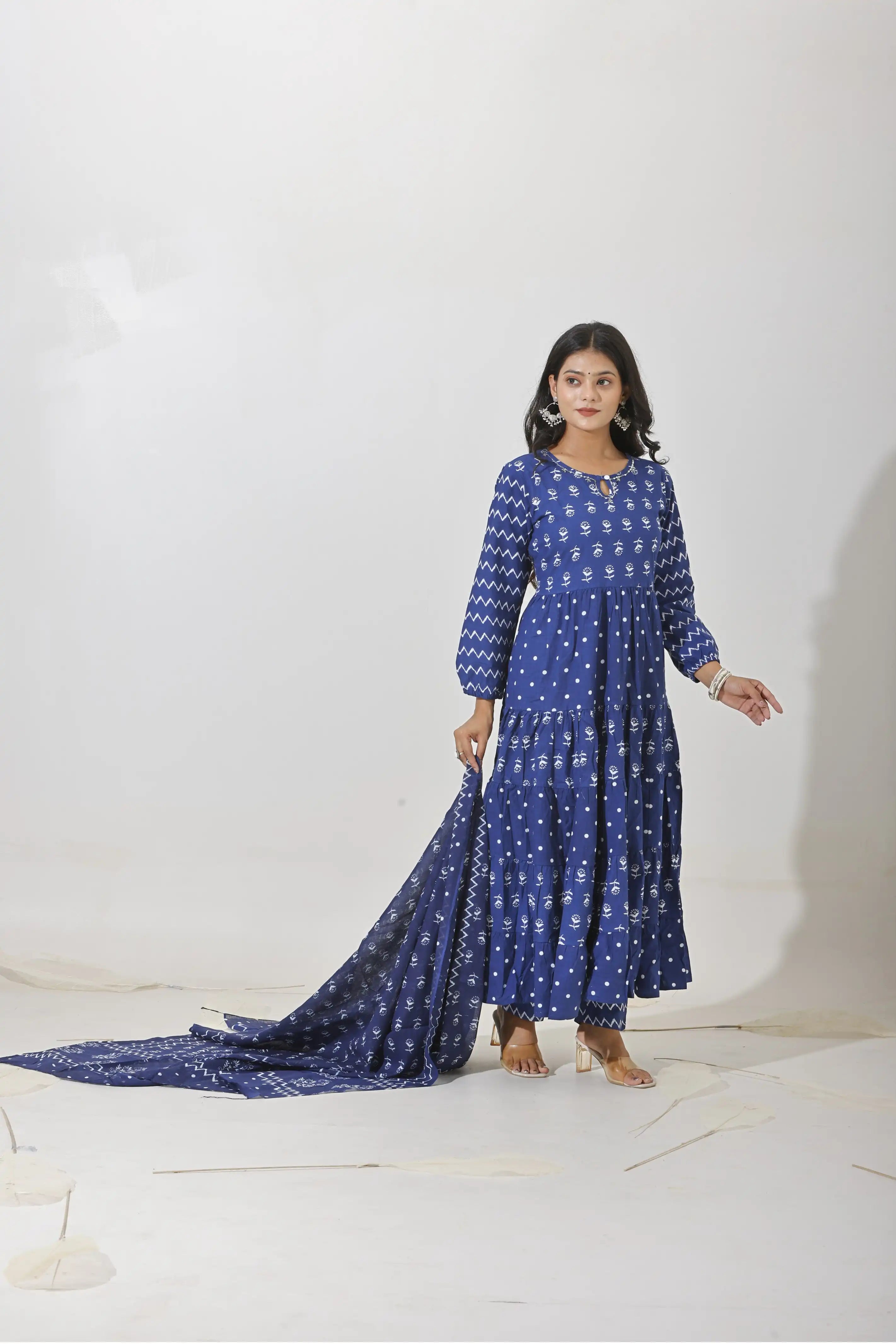 Indigo Bloom Tiered Anarkali Set