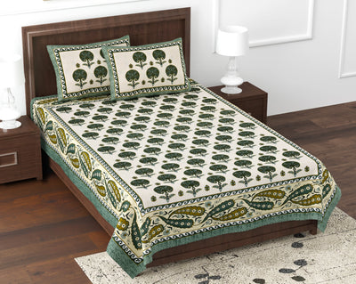 Kesari Cotton Single Bedsheet with Tree & Paisley Print | 70x100 Inches + 2 Pillow Covers