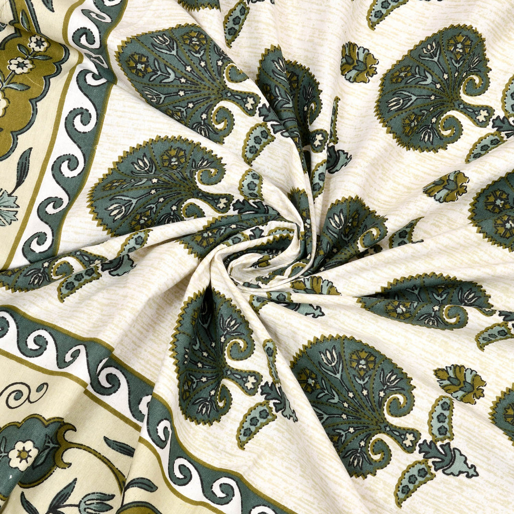 Kesari Cotton Single Bedsheet with Tree & Paisley Print | 70x100 Inches + 2 Pillow Covers