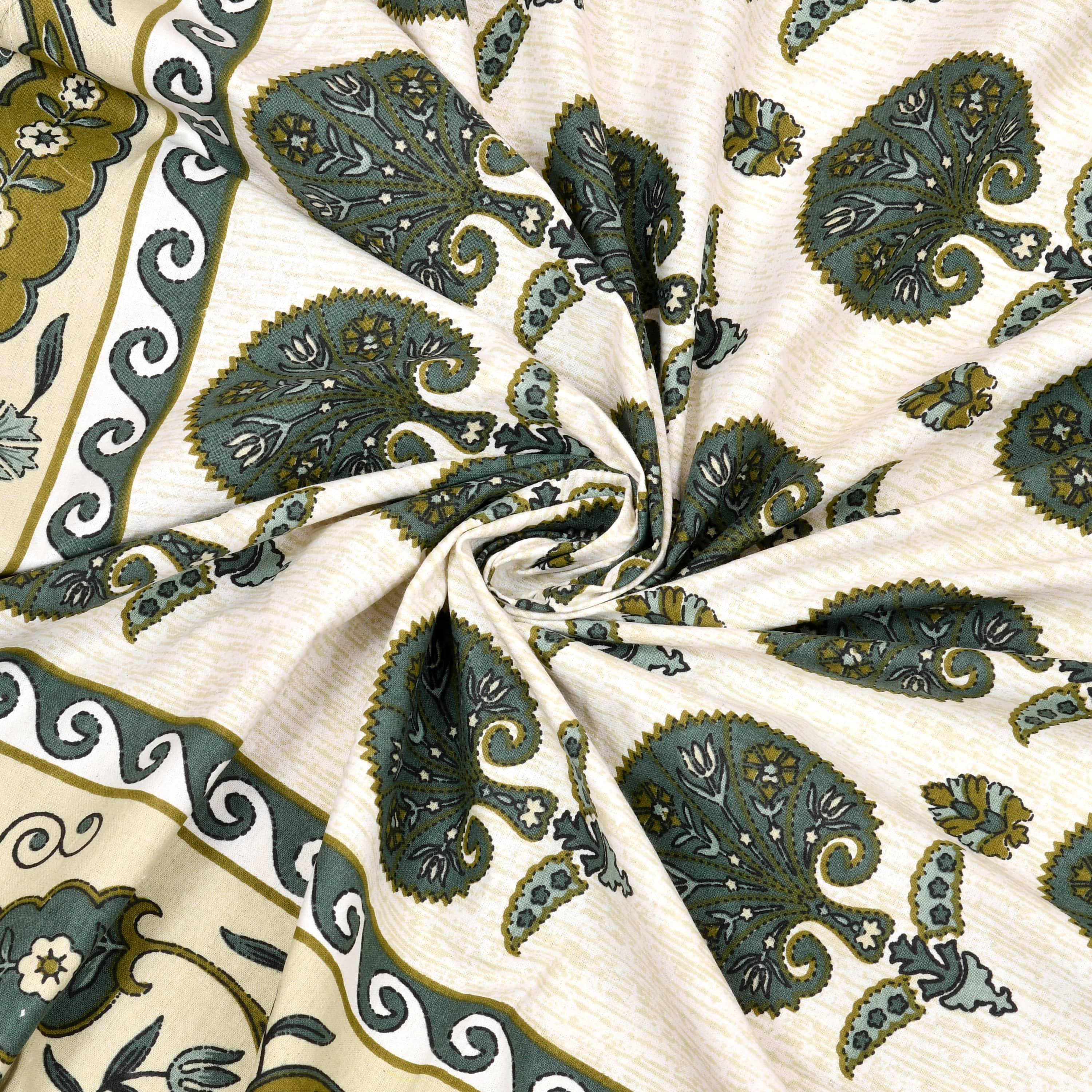 Kesari Cotton Single Bedsheet with Tree & Paisley Print | 70x100 Inches + 2 Pillow Covers