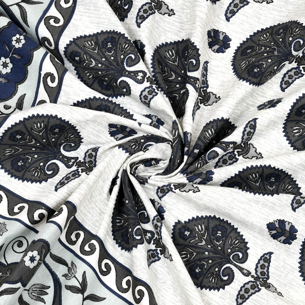 Kesari Cotton Single Bedsheet with Tree & Paisley Print | 70x100 Inches + 2 Pillow Covers