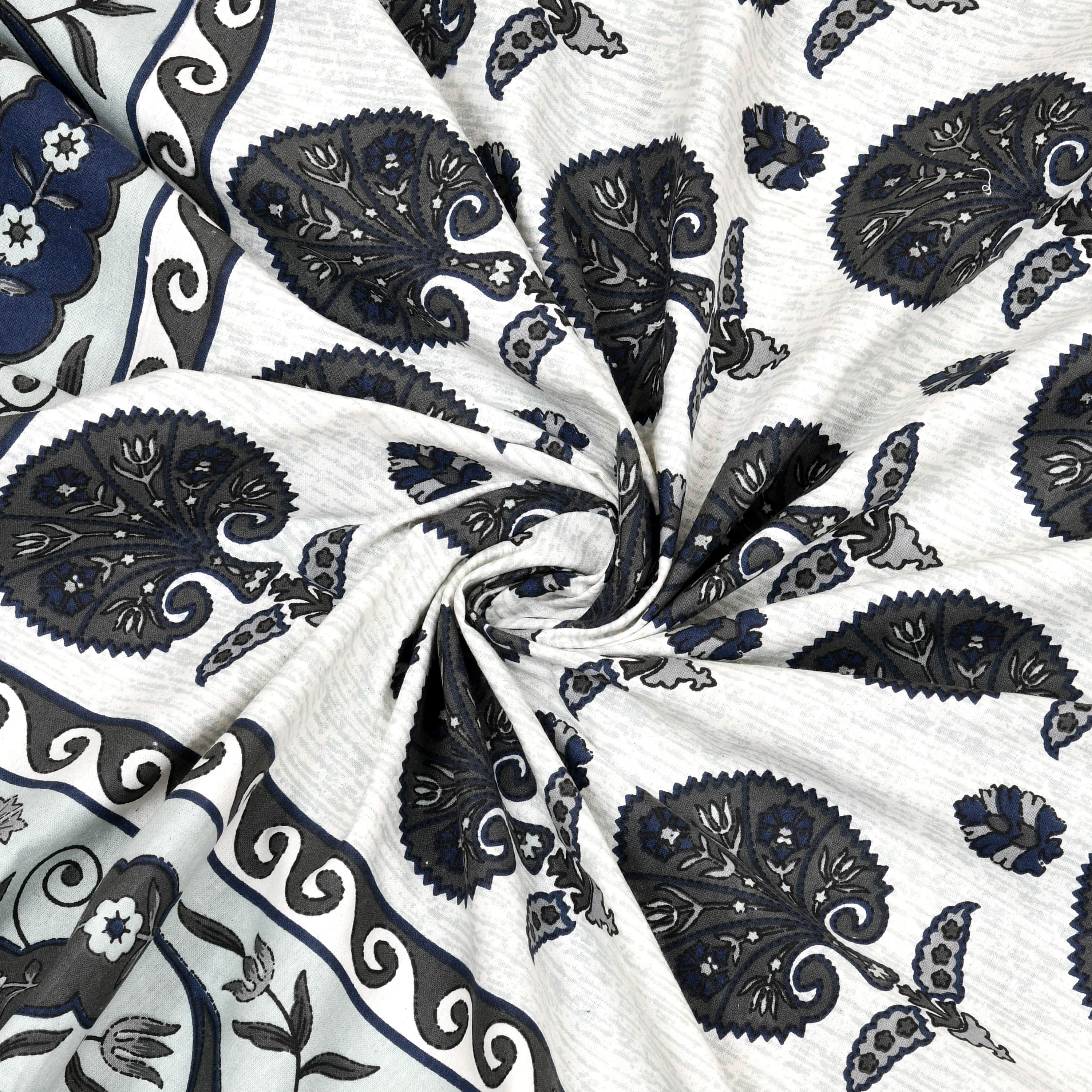 Kesari Cotton Single Bedsheet with Tree & Paisley Print | 70x100 Inches + 2 Pillow Covers