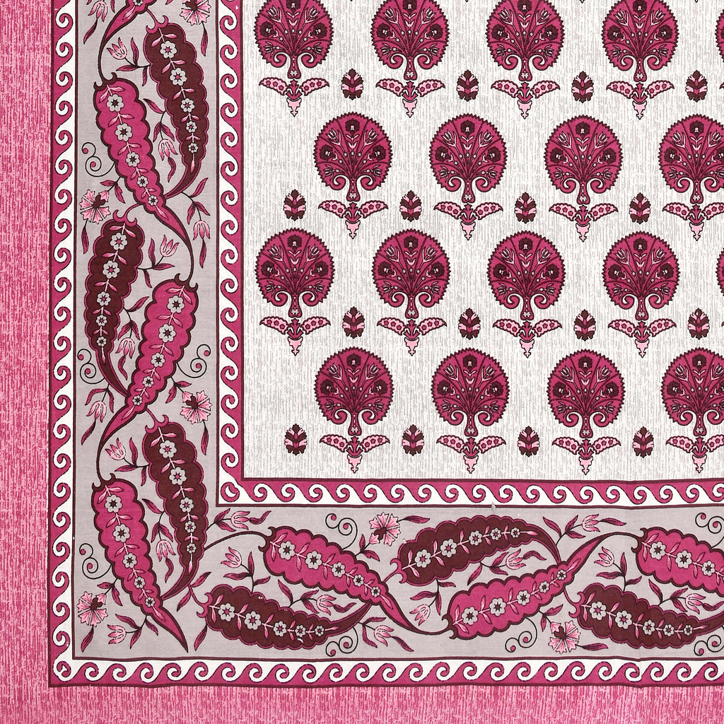 Kesari Cotton Single Bedsheet with Tree & Paisley Print | 70x100 Inches + 2 Pillow Covers