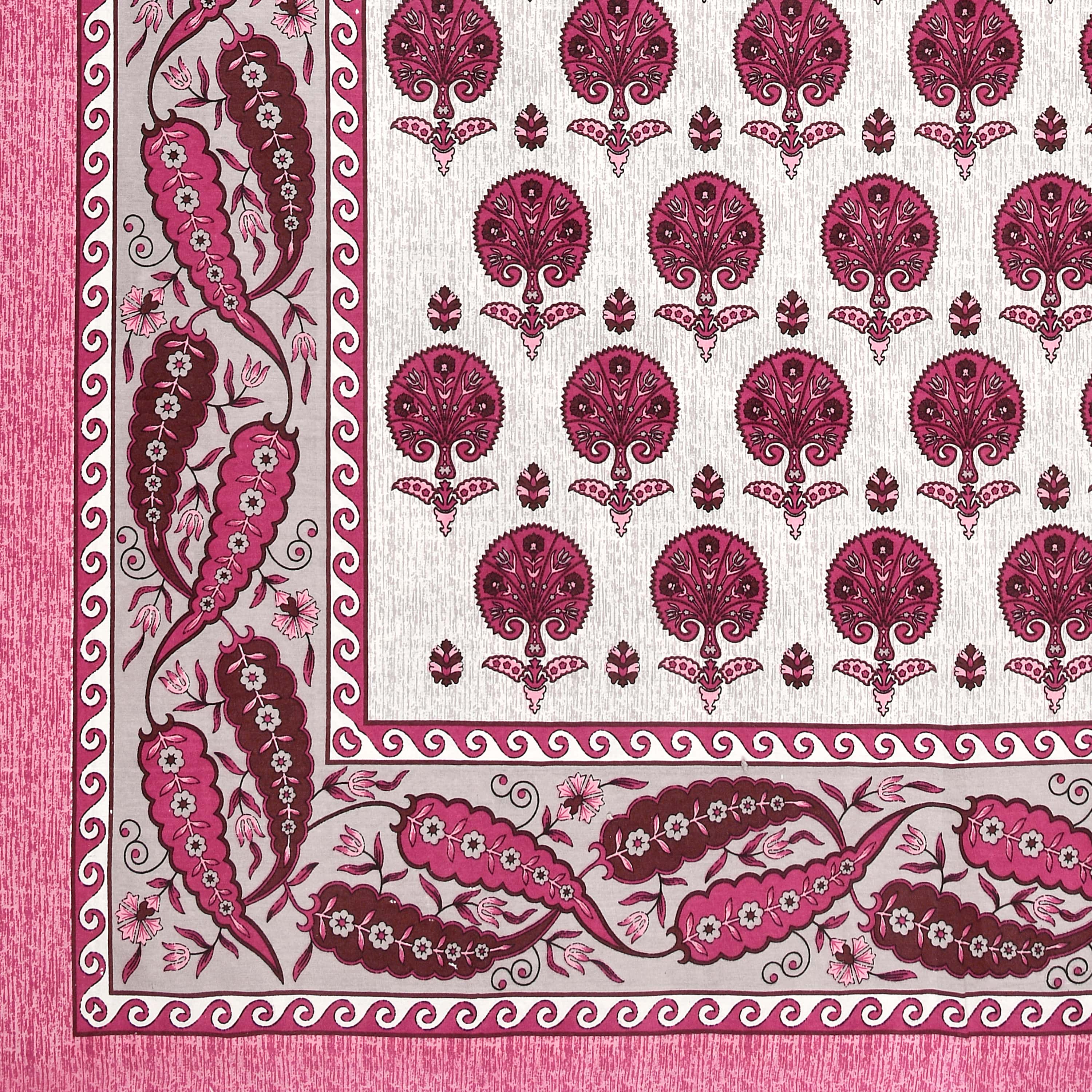 Kesari Cotton Single Bedsheet with Tree & Paisley Print | 70x100 Inches + 2 Pillow Covers