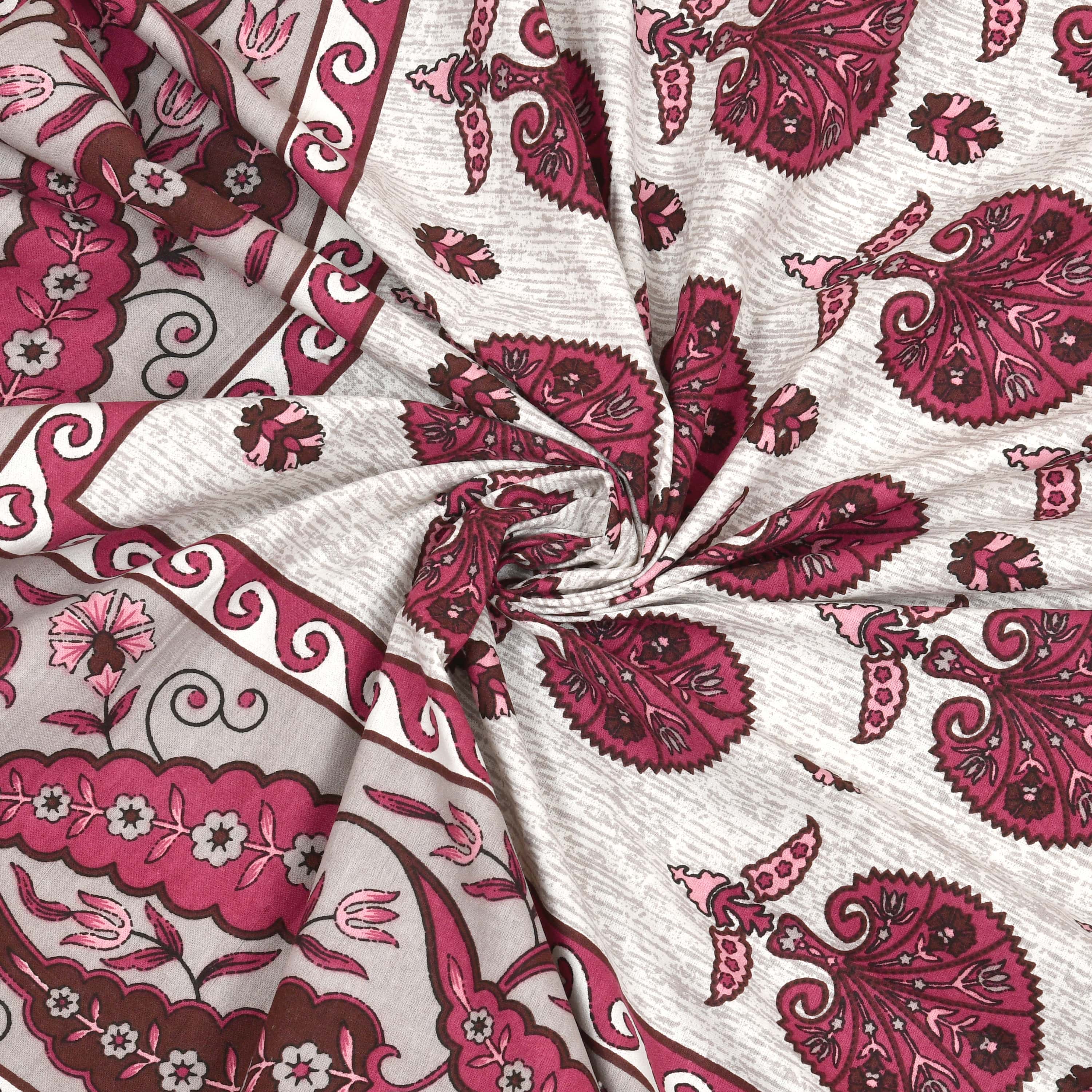 Kesari Cotton Single Bedsheet with Tree & Paisley Print | 70x100 Inches + 2 Pillow Covers