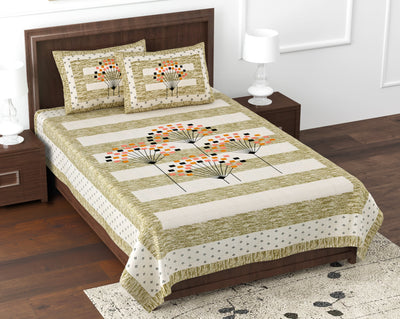 Premium Cotton Kesari Abstract Floral Single Bedsheet Set | 70x100 Inches with 2 Pillow Covers