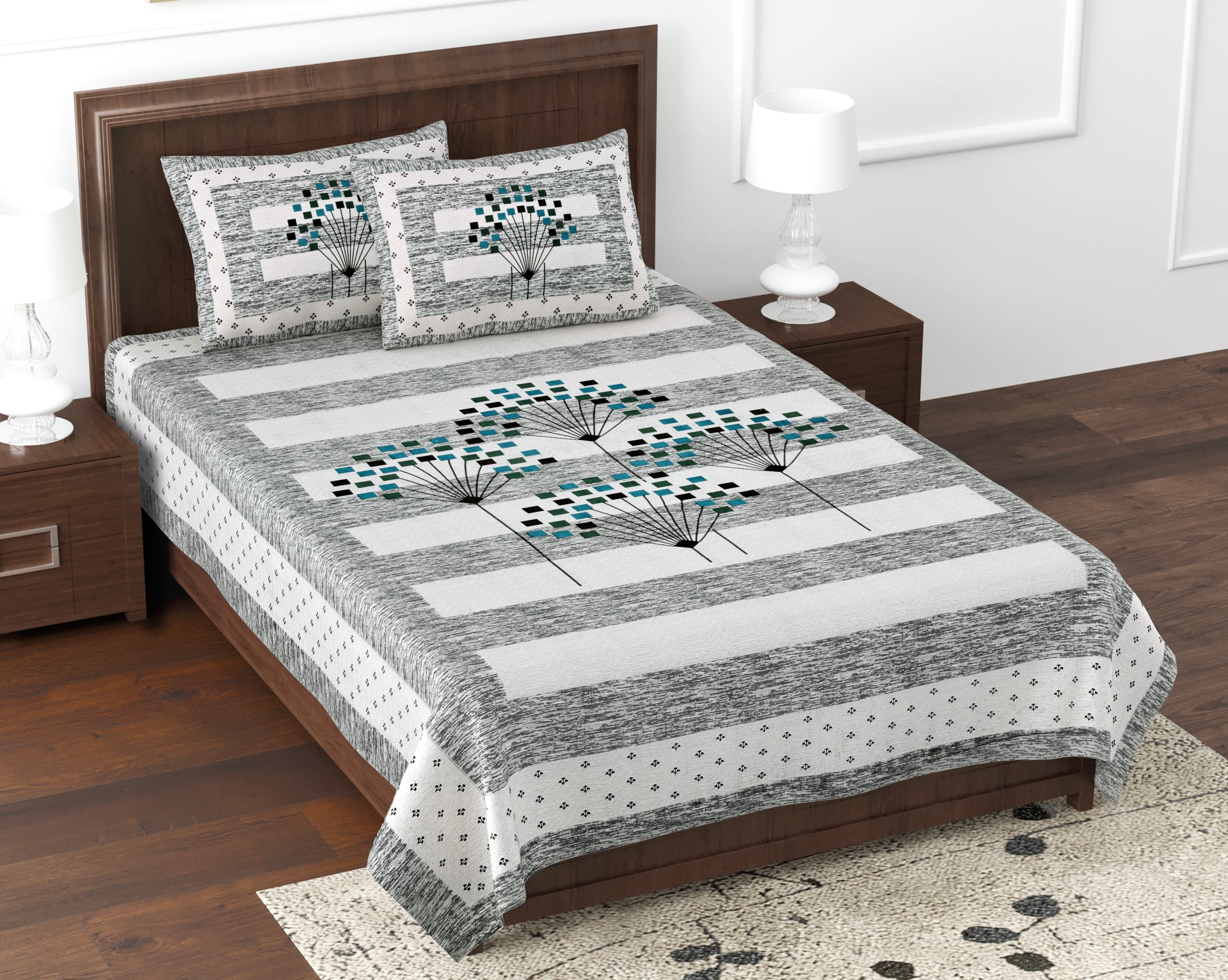 Premium Cotton Kesari Abstract Floral Single Bedsheet Set | 70x100 Inches with 2 Pillow Covers