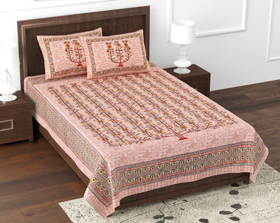 Premium Cotton Kesari Floral Tree Single Bedsheet Set | 70x100 Inches with 2 Pillow Covers