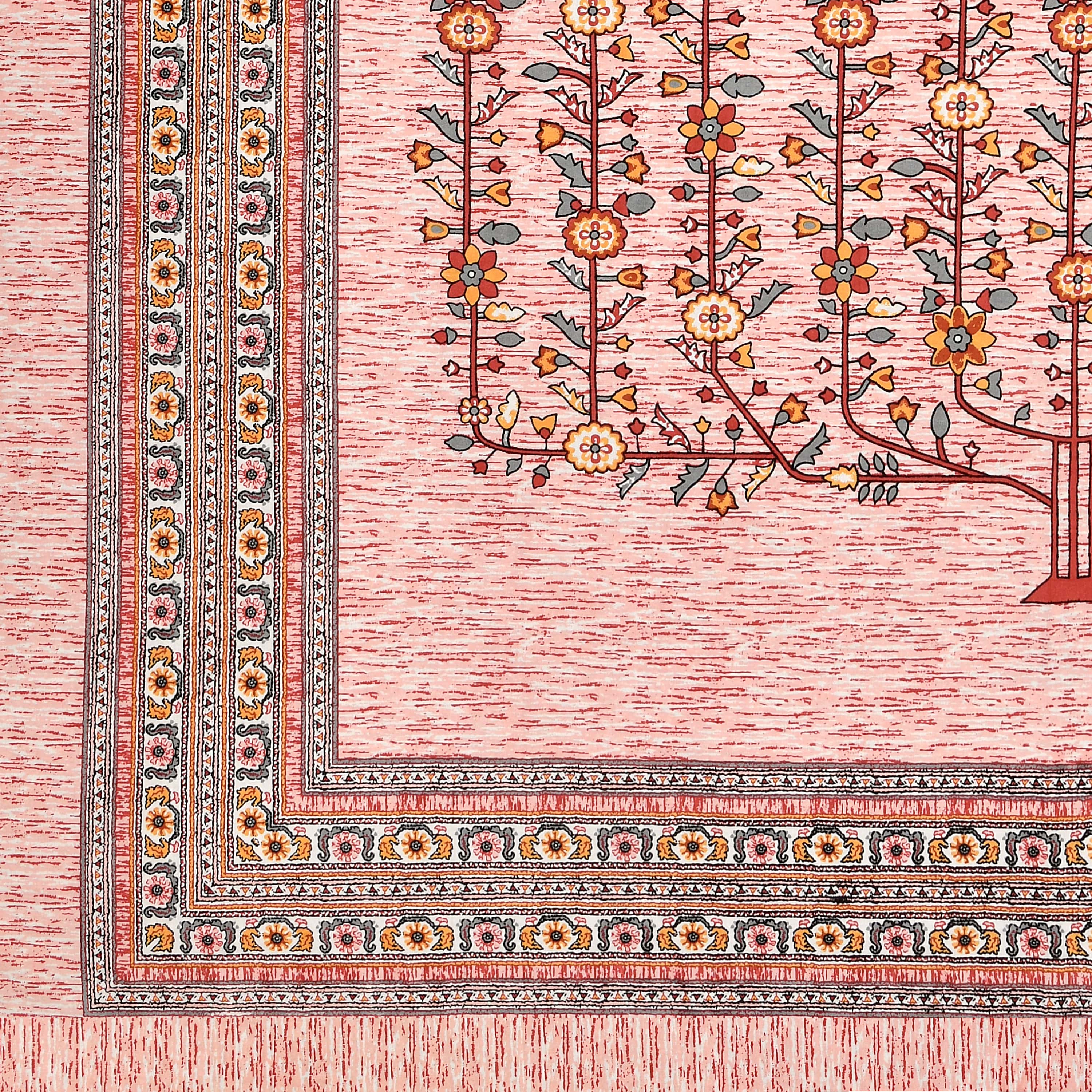 Premium Cotton Kesari Floral Tree Single Bedsheet Set | 70x100 Inches with 2 Pillow Covers