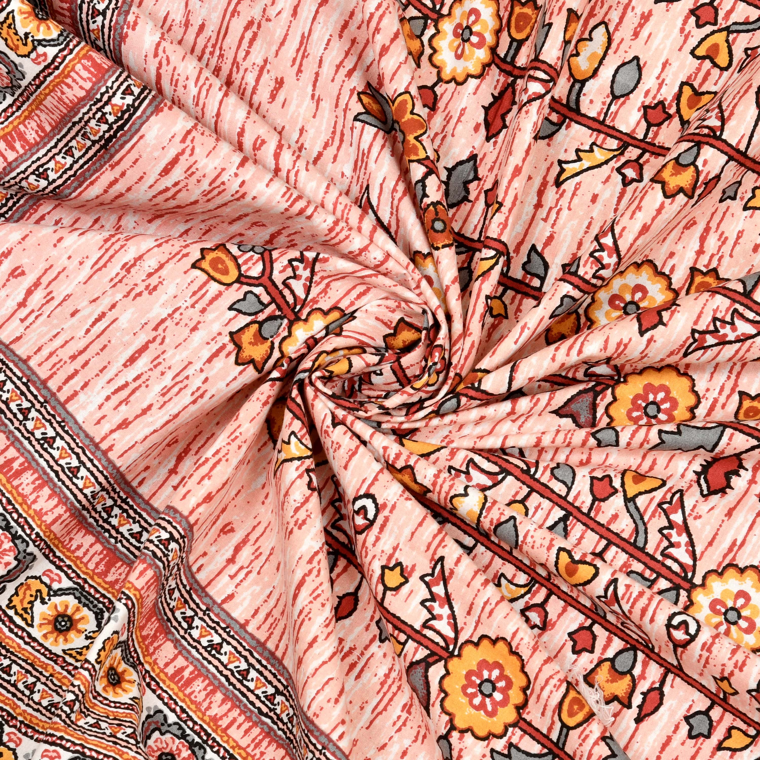 Premium Cotton Kesari Floral Tree Single Bedsheet Set | 70x100 Inches with 2 Pillow Covers