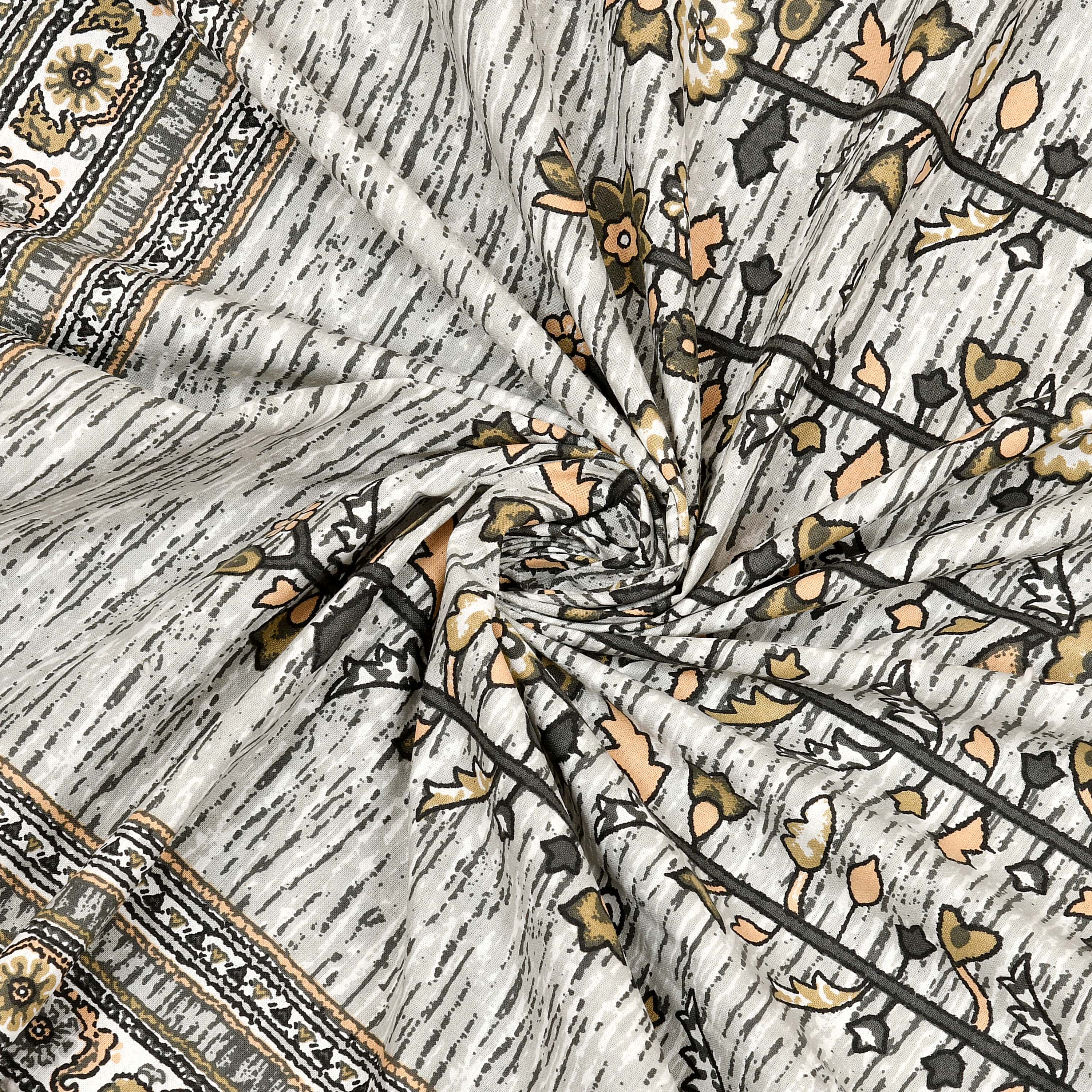 Premium Cotton Kesari Floral Tree Single Bedsheet Set | 70x100 Inches with 2 Pillow Covers